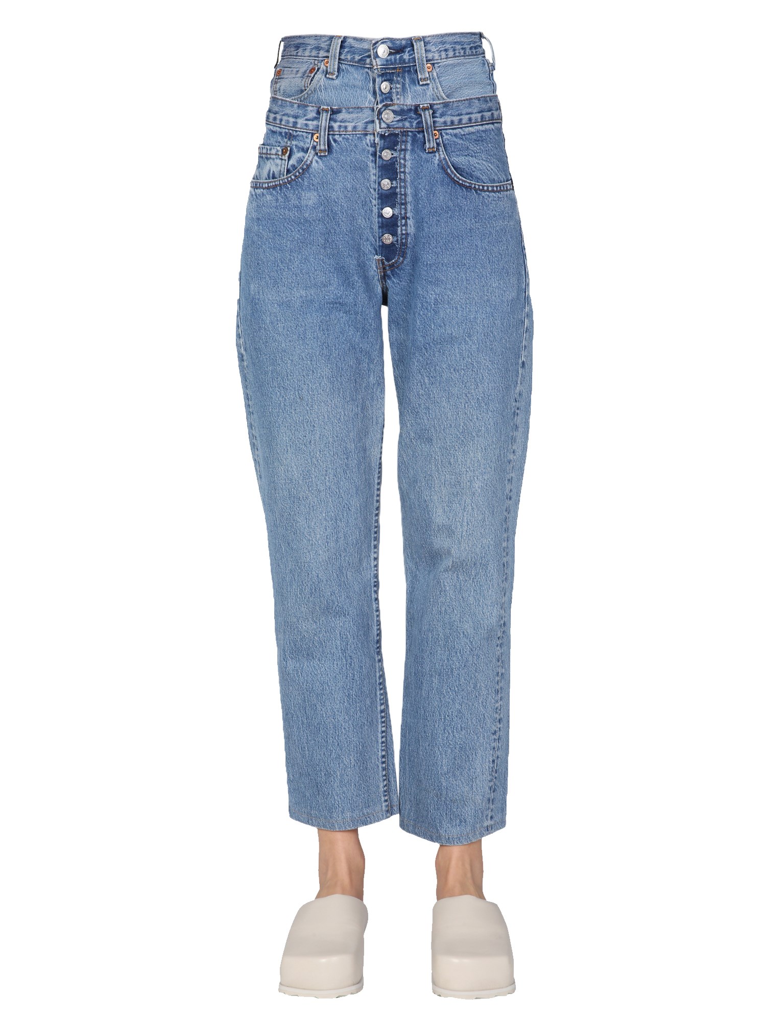 1/OFF    DOUBLE WAIST COTTON DENIM JEANS