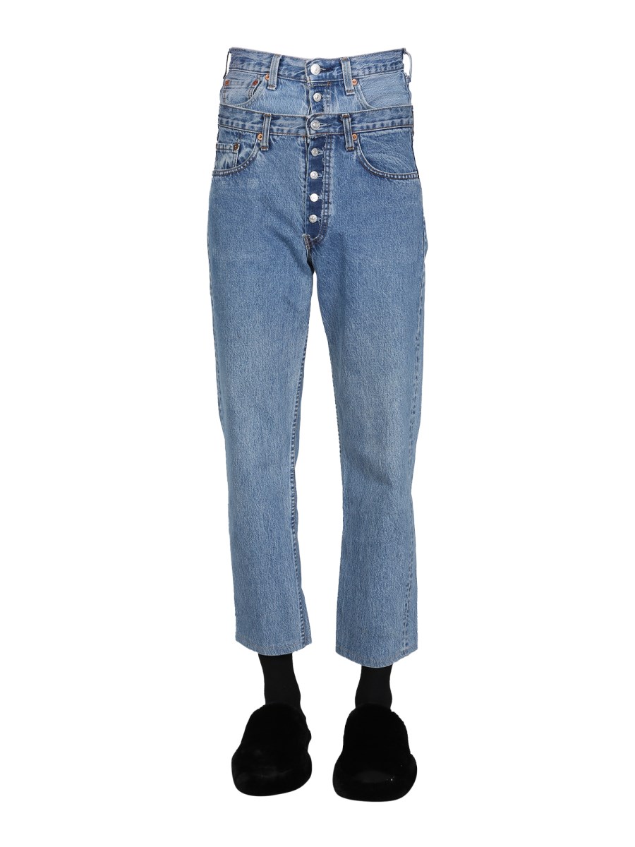 1/OFF    DOUBLE WAIST COTTON DENIM JEANS