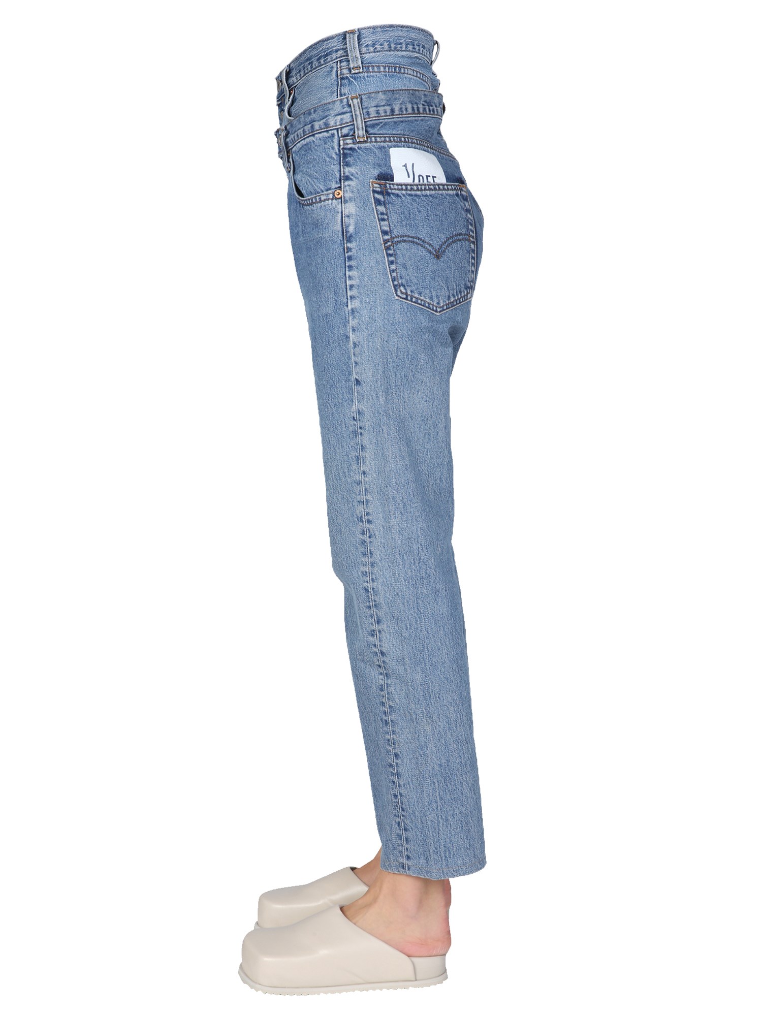 1/OFF    DOUBLE WAIST COTTON DENIM JEANS