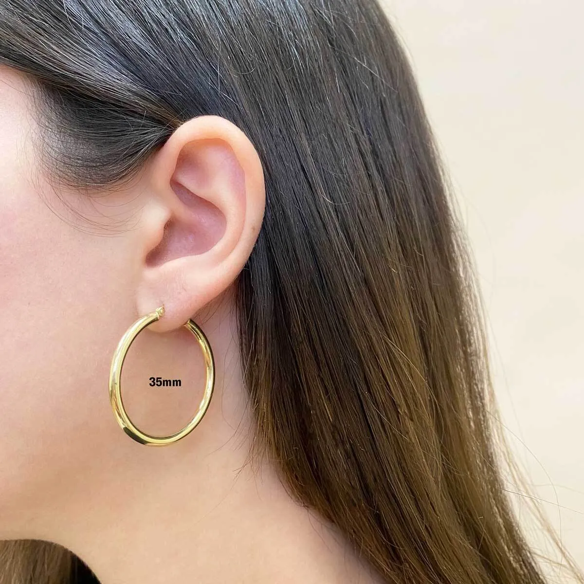 3mm Gold Tube Hoop Earrings