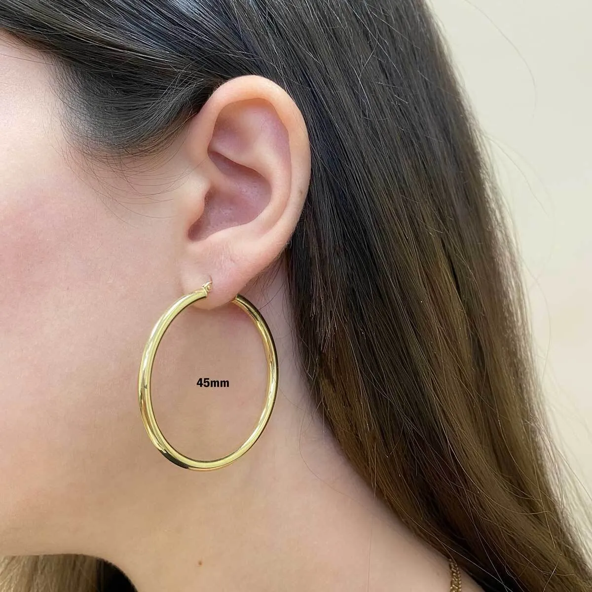 3mm Gold Tube Hoop Earrings