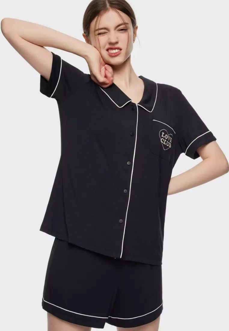 6IXTY8IGHT 6IXTY8IGHT OLIVE, Short sleeve Modal Pajama Set Notch collar Regular fit for Woman Girl Sleepwear HW09337