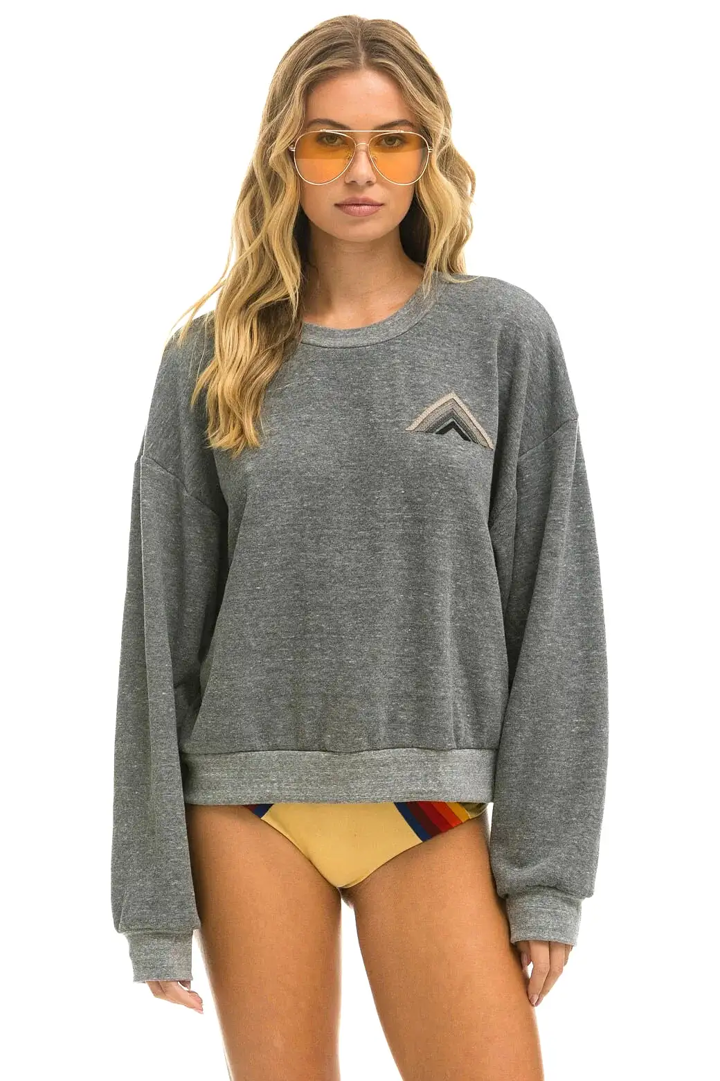 Aviator Nation MOUNTAIN STITCH RELAXED CREW SWEATSHIRT - HEATHER // GREY