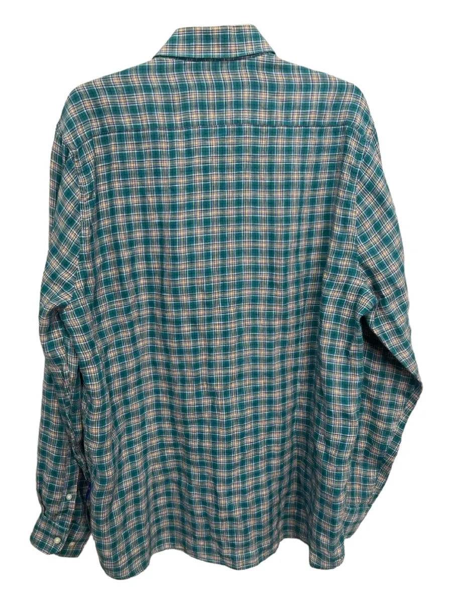 Barbour Size L Green & Multi Linen Plaid Button Down Men's Long Sleeve Shirt