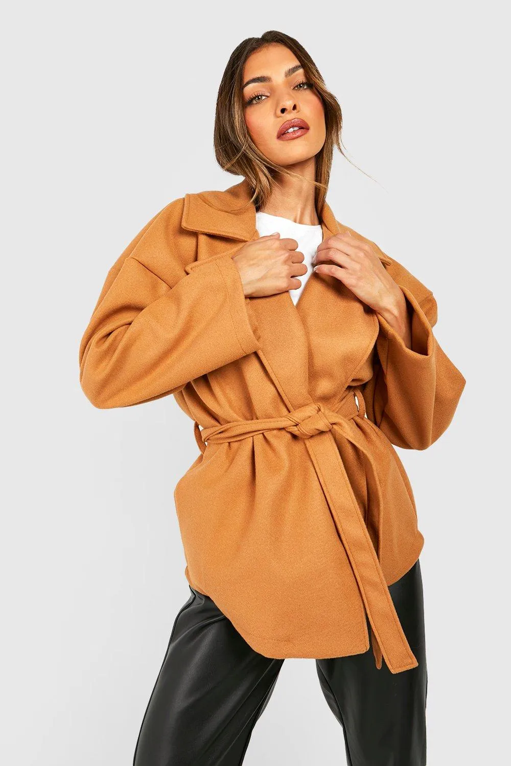 Belted Wool Look Coat