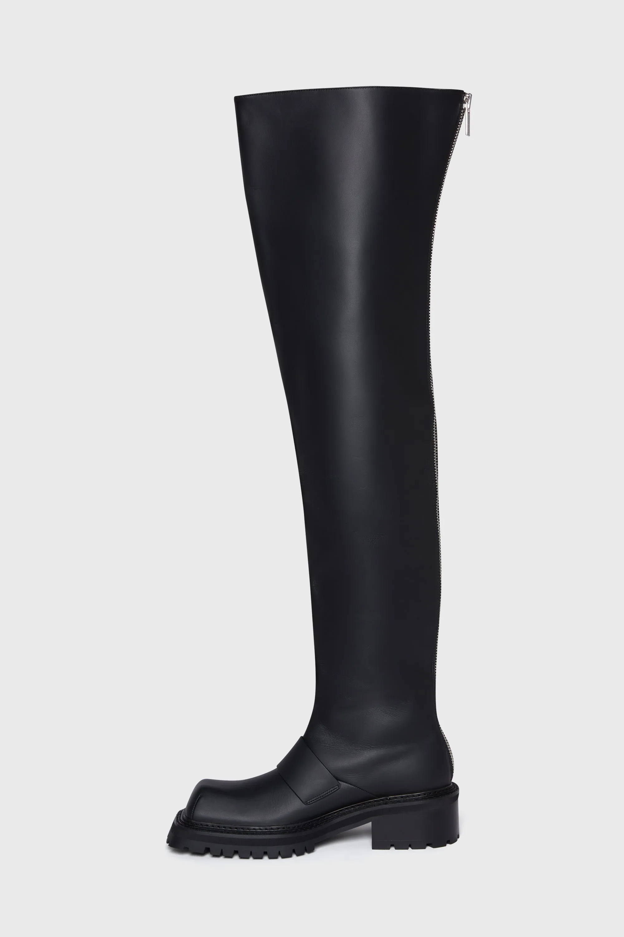 BLACK CALFSKIN THIGH HIGH BOOTS