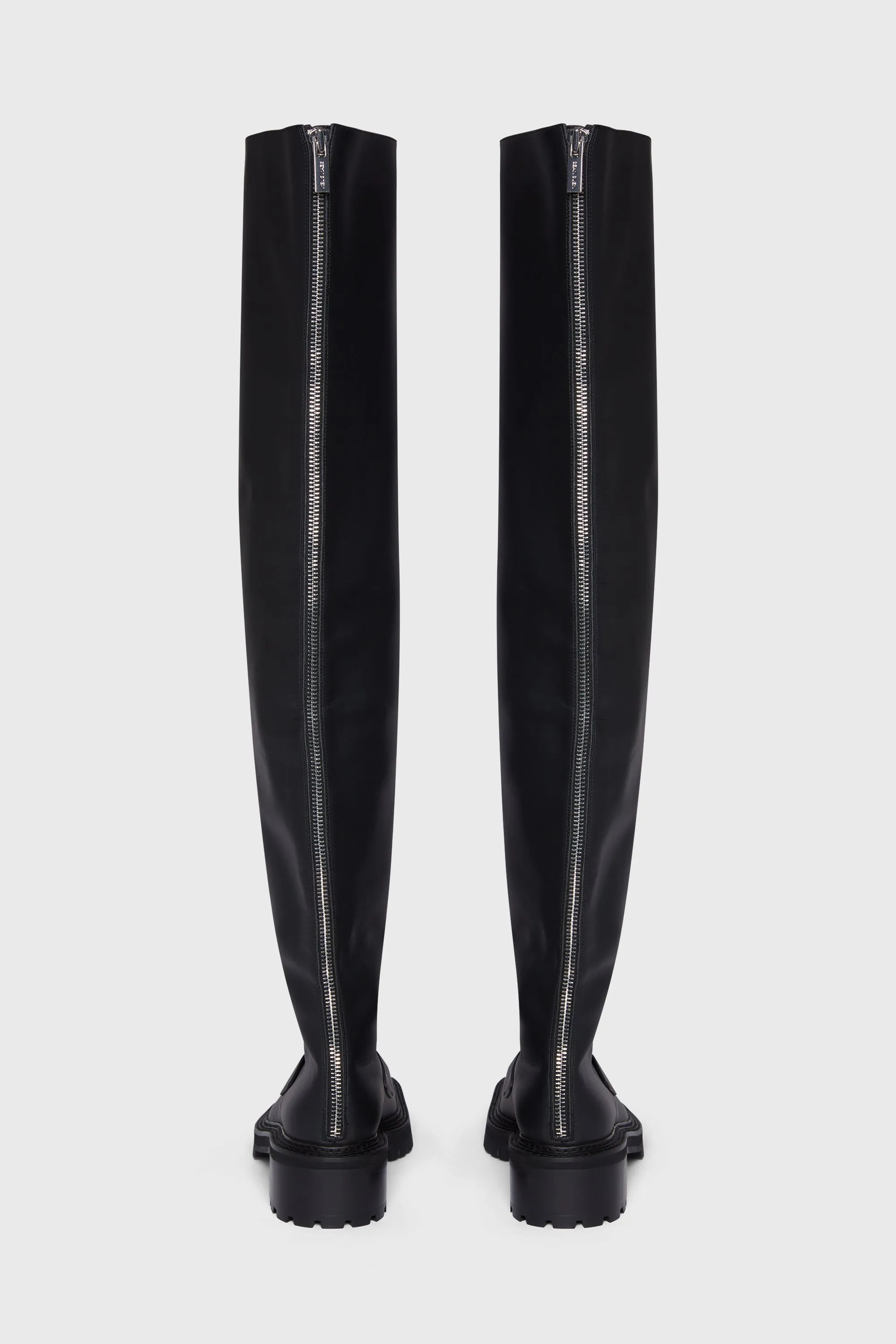 BLACK CALFSKIN THIGH HIGH BOOTS