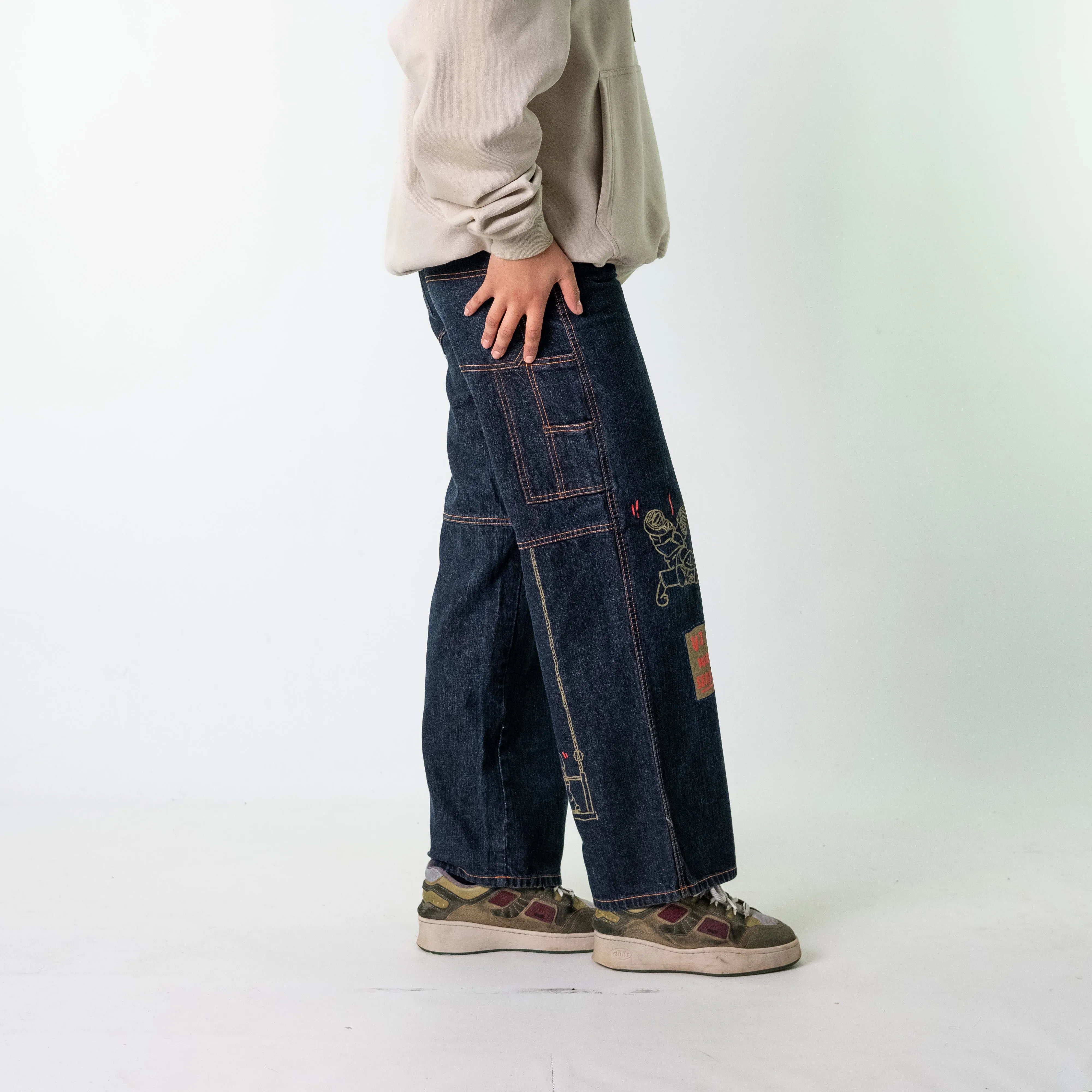 Blue Denim 90s Baggy Hip Hop Yi Li Cargo Skater Trousers Pants Jeans (28x32)