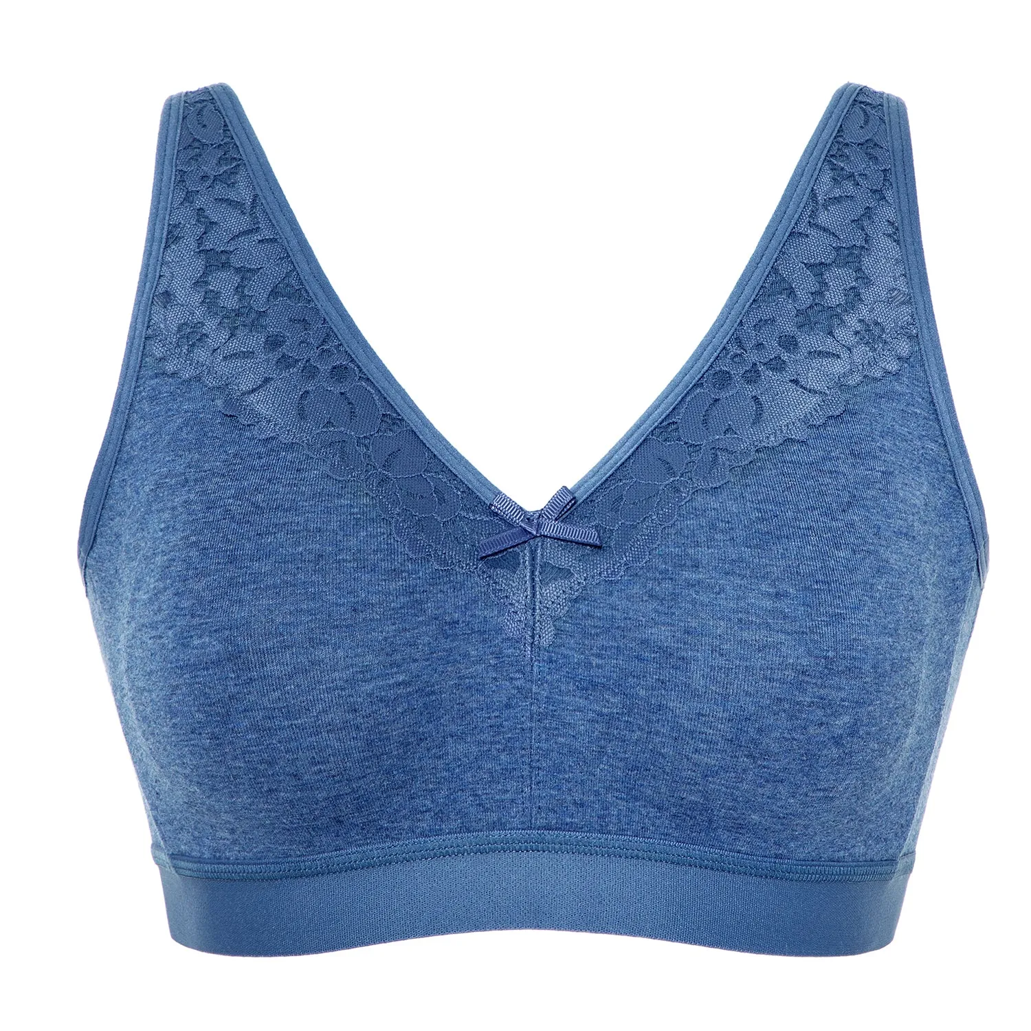 Blue Mist Gray Cotton Seamless Wireless Lace Unlined Bra for Women