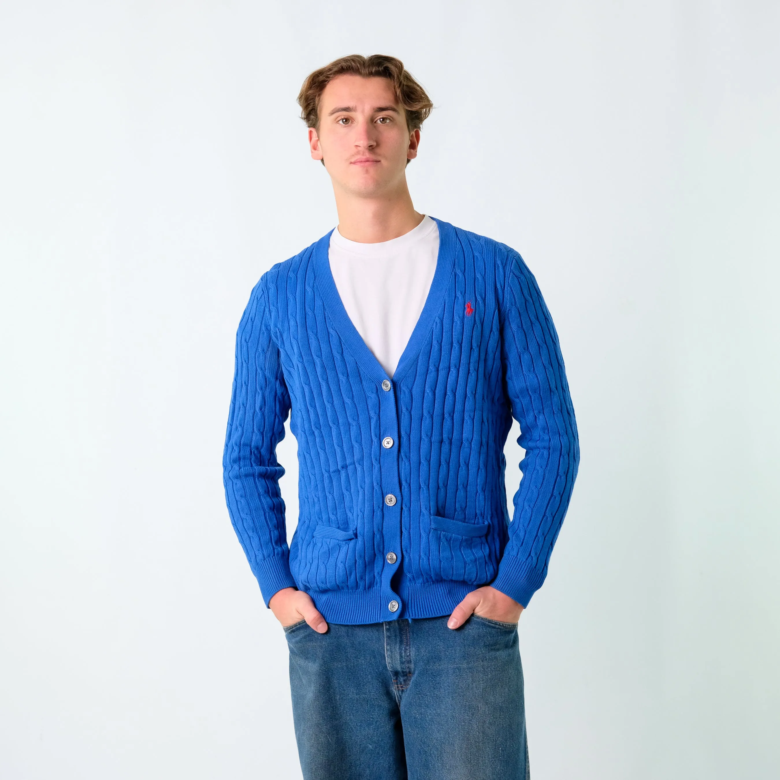 Blue y2ks Polo Ralph Lauren Cardigan  Knit Sweatshirt (XL)