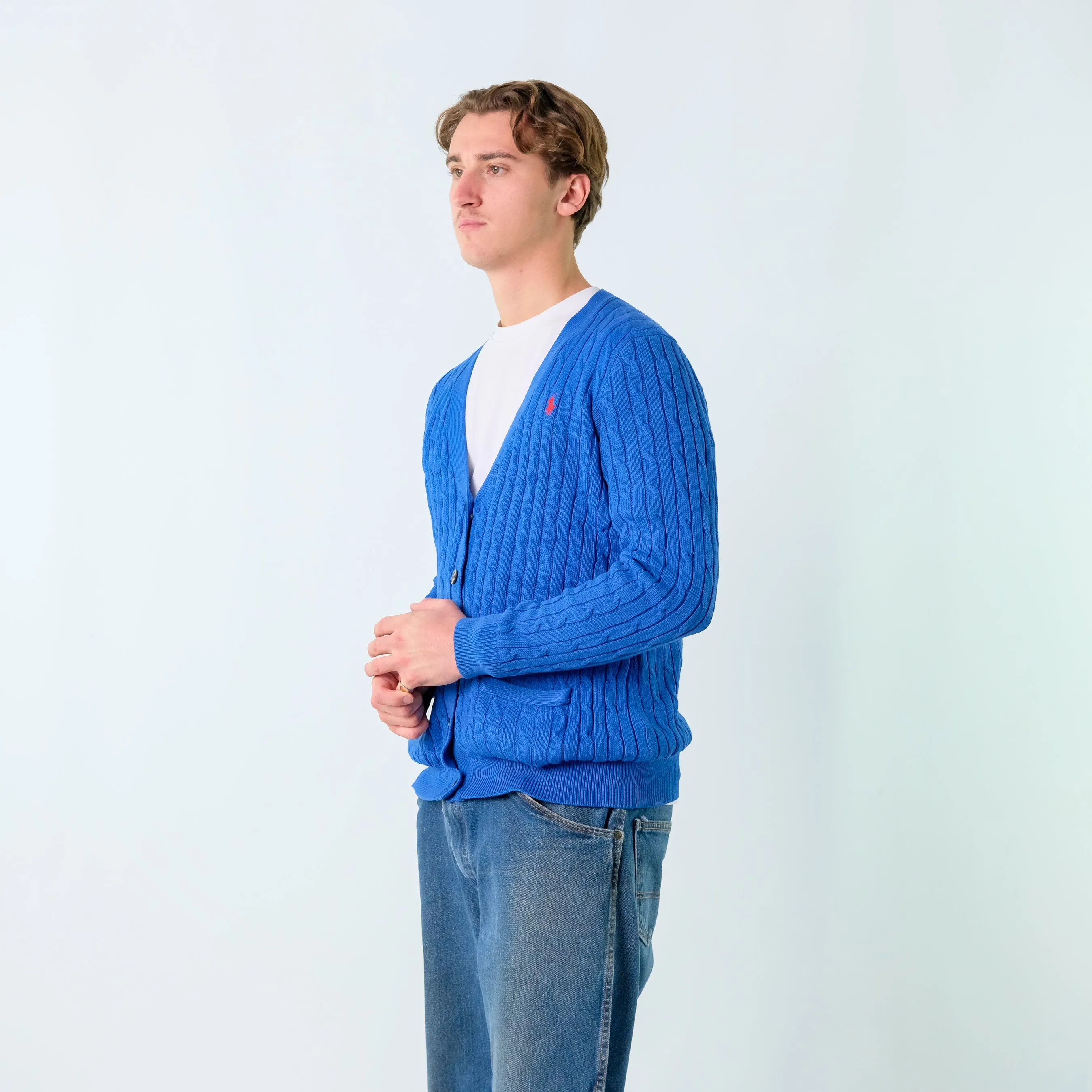 Blue y2ks Polo Ralph Lauren Cardigan  Knit Sweatshirt (XL)