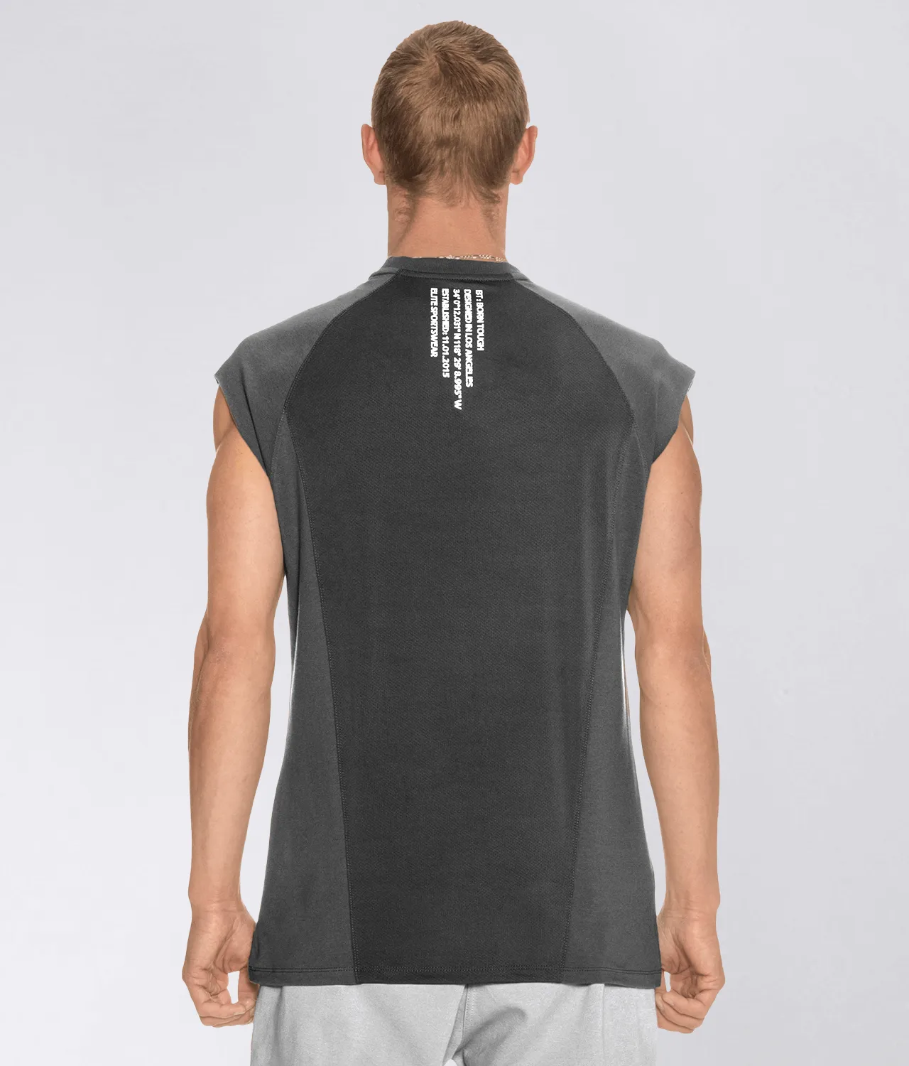 Born Tough Sleeveless Back Shoulder Drop Bodybuilding T-Shirt For Men Grey