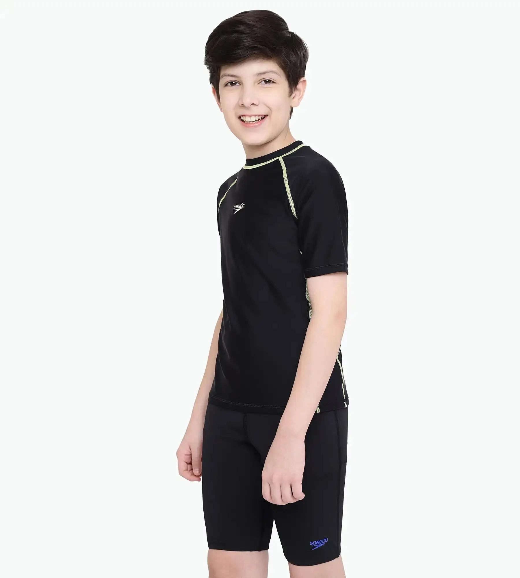 Boy's Endurance Short Sleeve Suntop - Black  &  Spritz