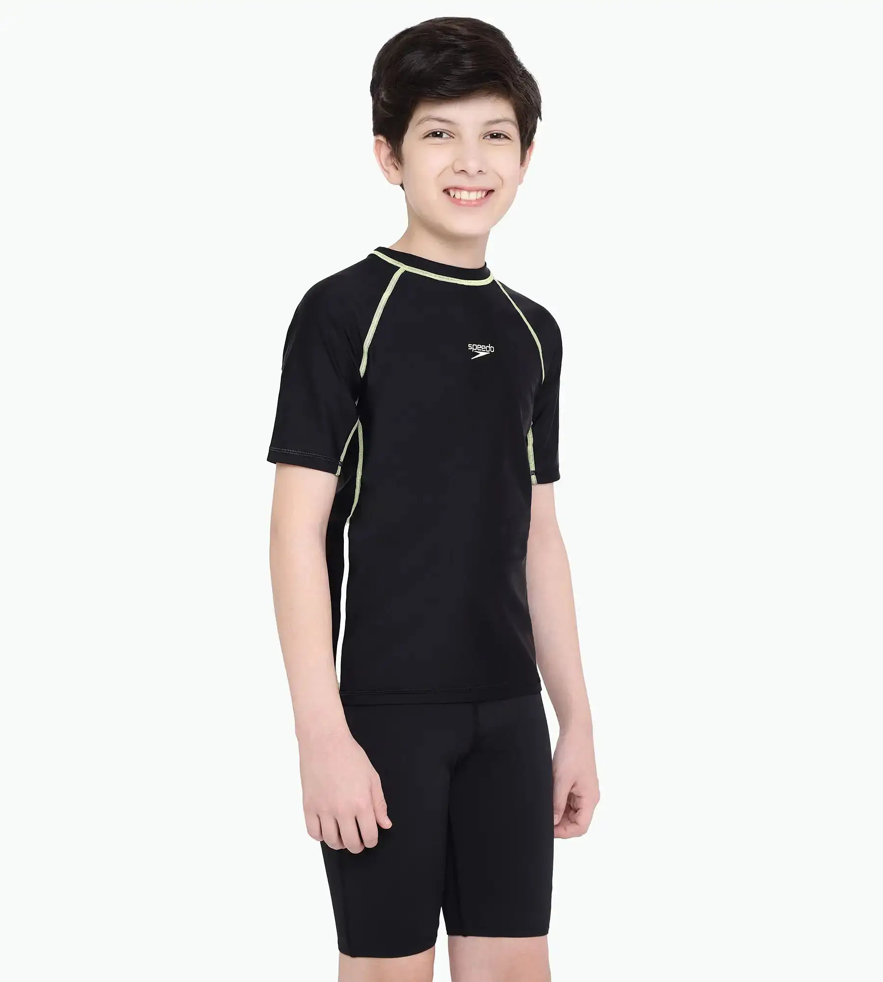 Boy's Endurance Short Sleeve Suntop - Black  &  Spritz