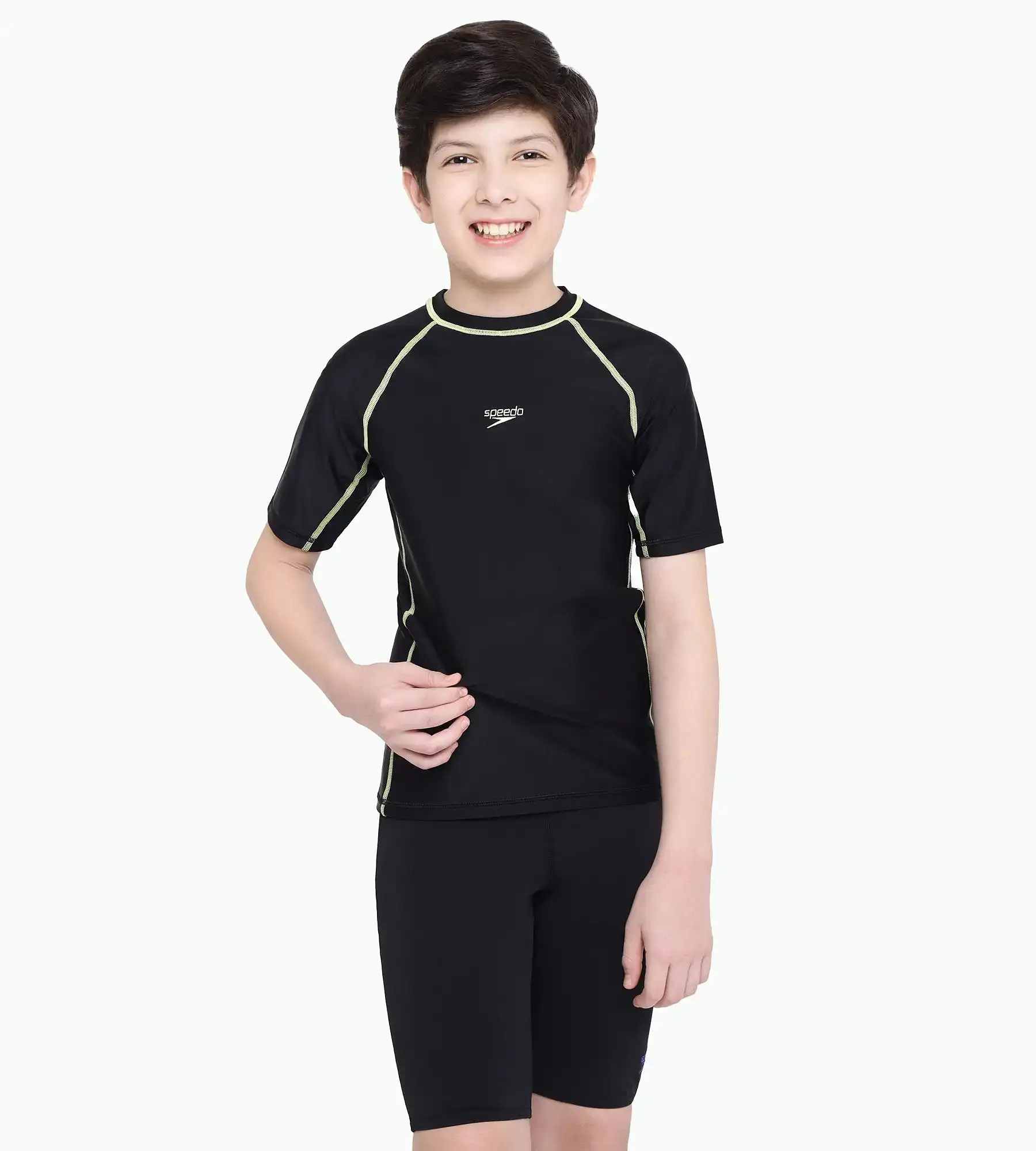 Boy's Endurance Short Sleeve Suntop - Black  &  Spritz