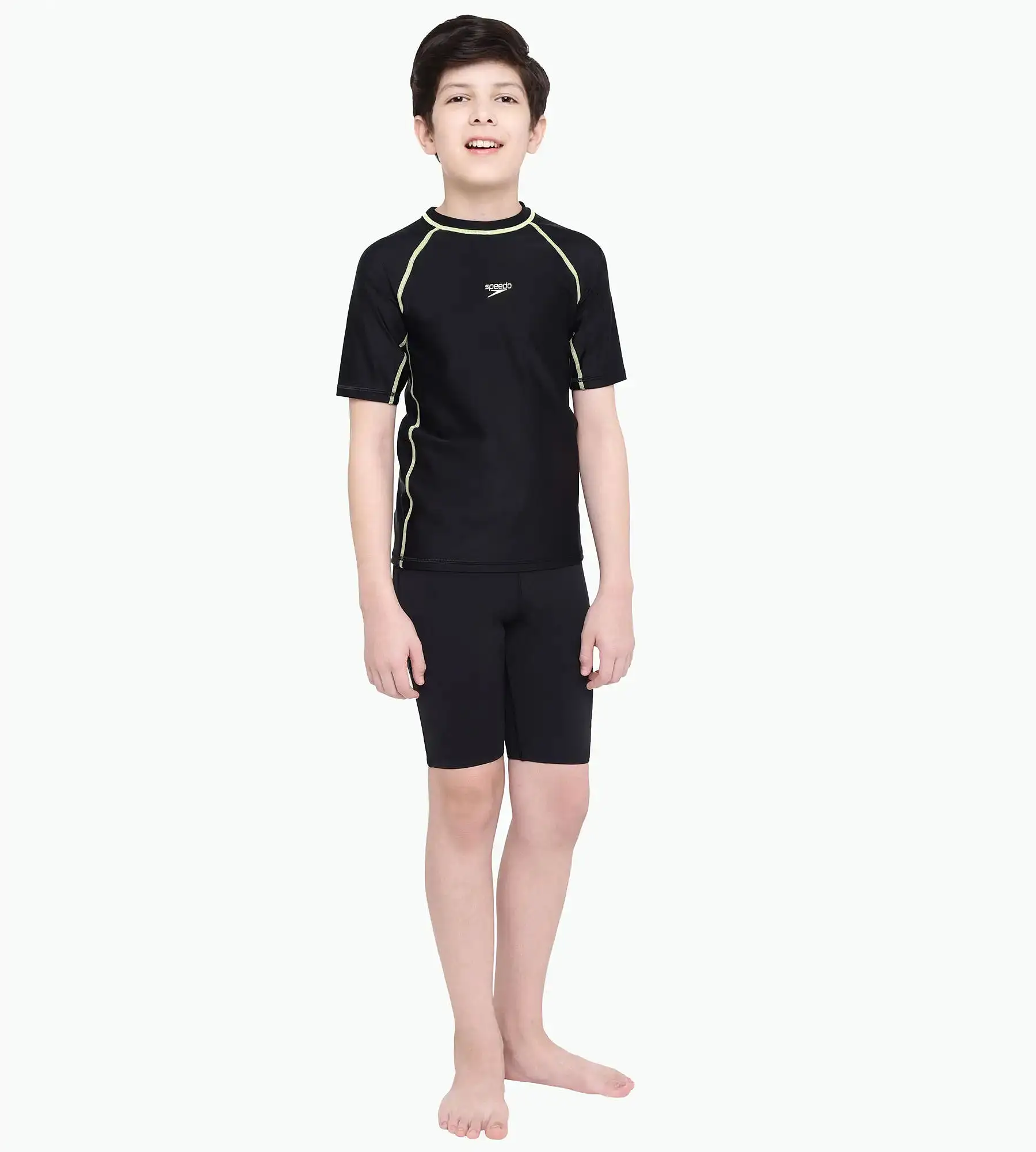 Boy's Endurance Short Sleeve Suntop - Black  &  Spritz