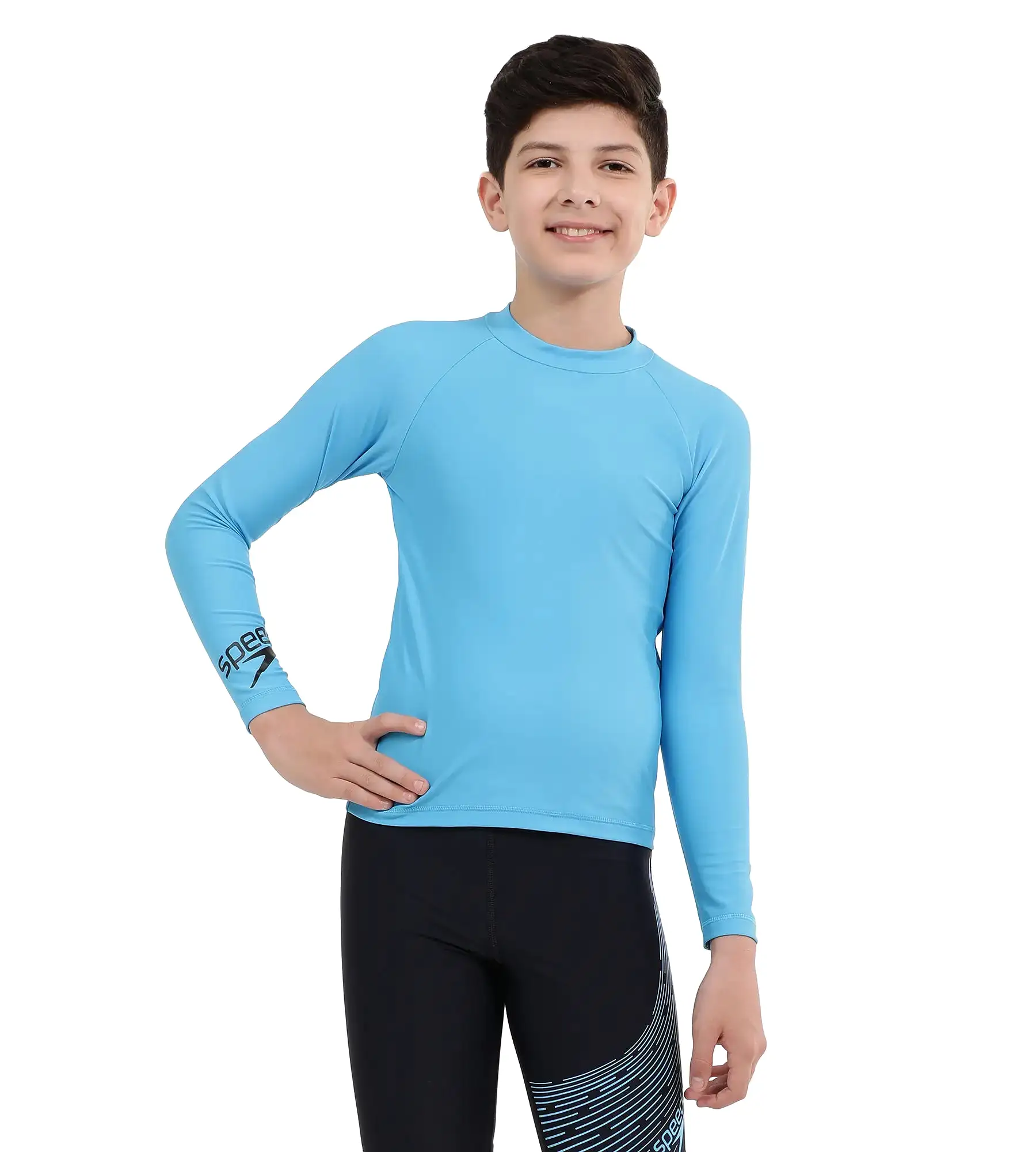 Boy's Long Sleeve Suntop - Picton Blue  &  Black