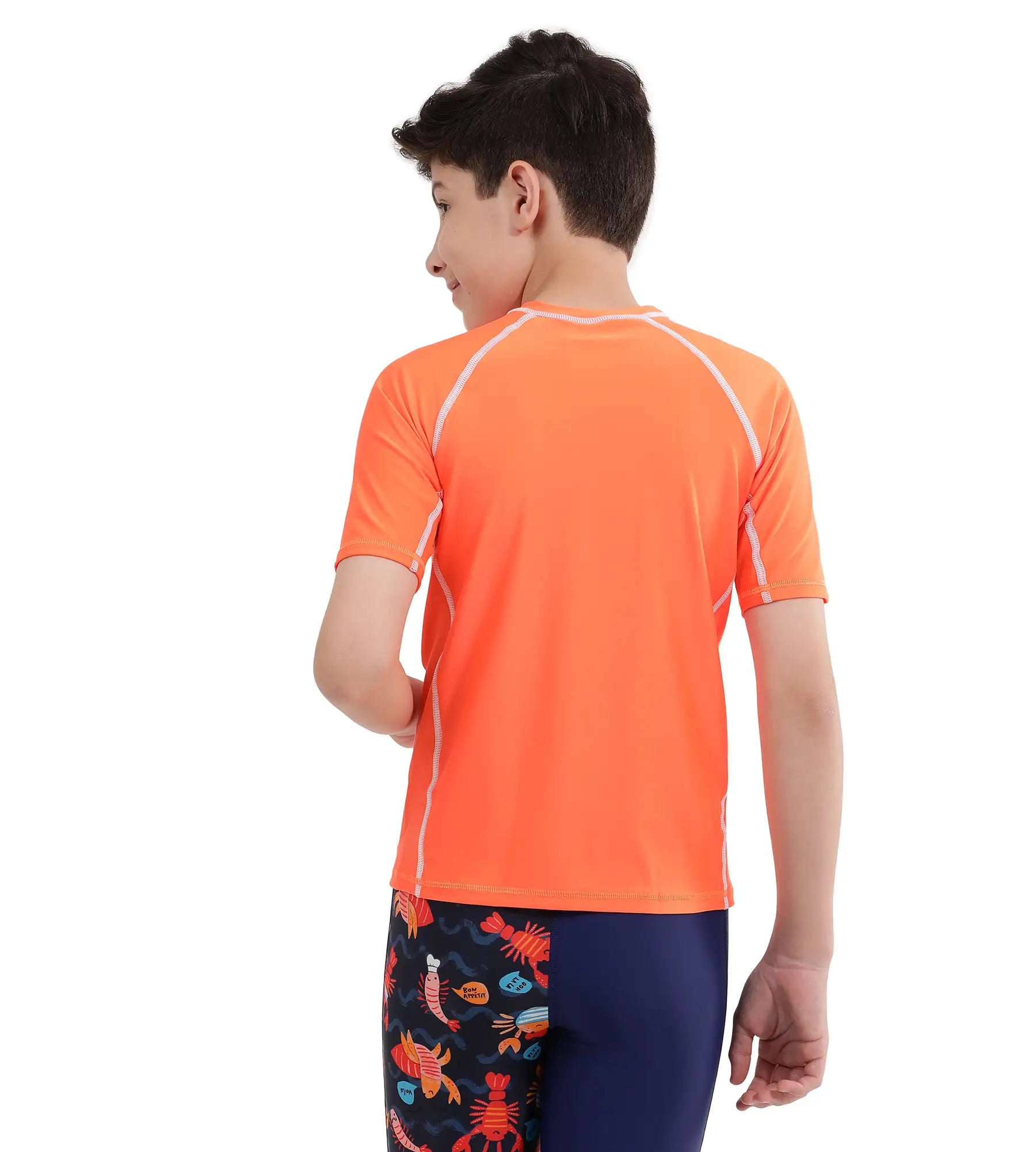 Boy's Short Sleeve Suntop - Boost Orange  &  White