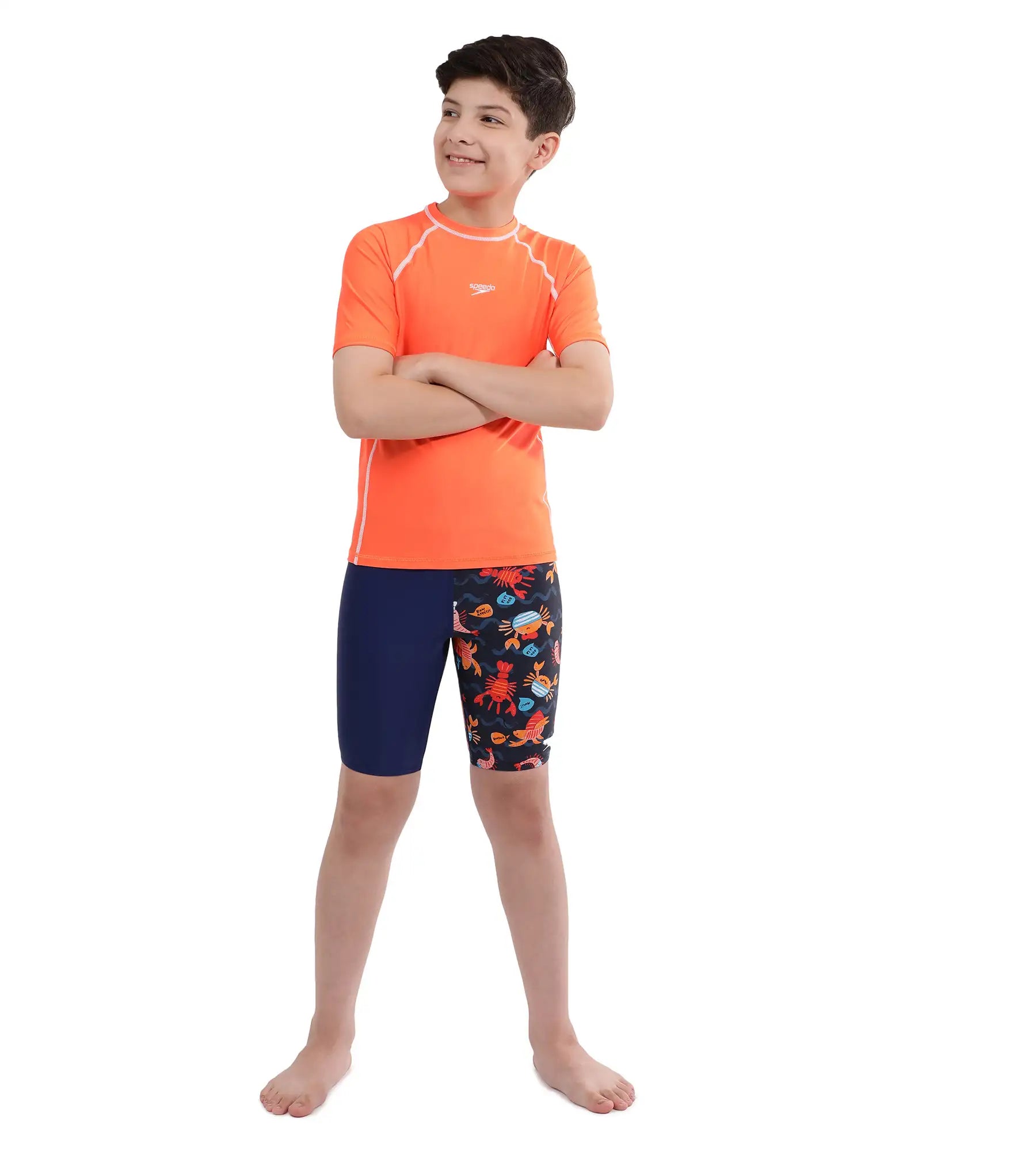 Boy's Short Sleeve Suntop - Boost Orange  &  White