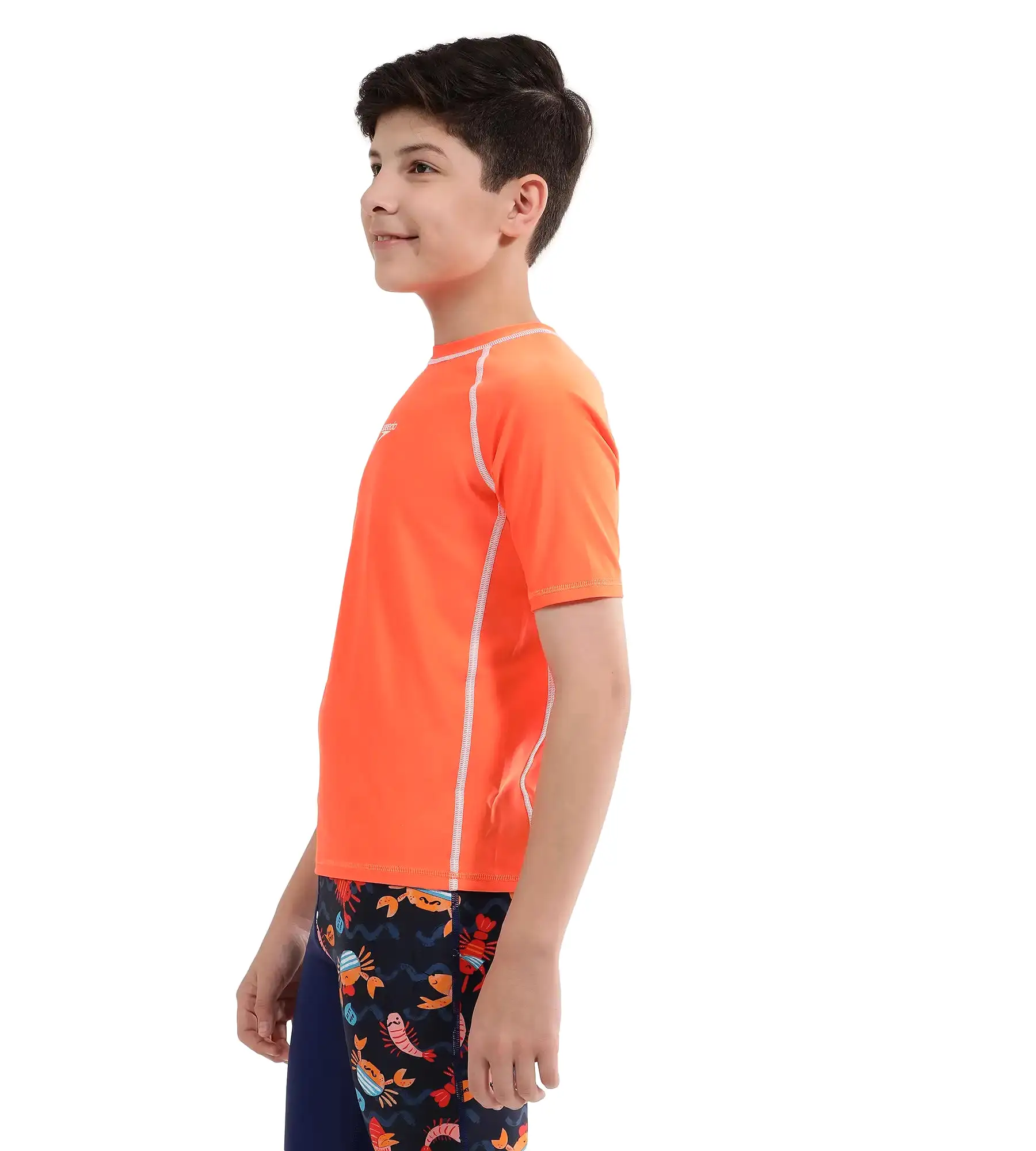 Boy's Short Sleeve Suntop - Boost Orange  &  White