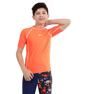 Boy's Short Sleeve Suntop - Boost Orange  &  White