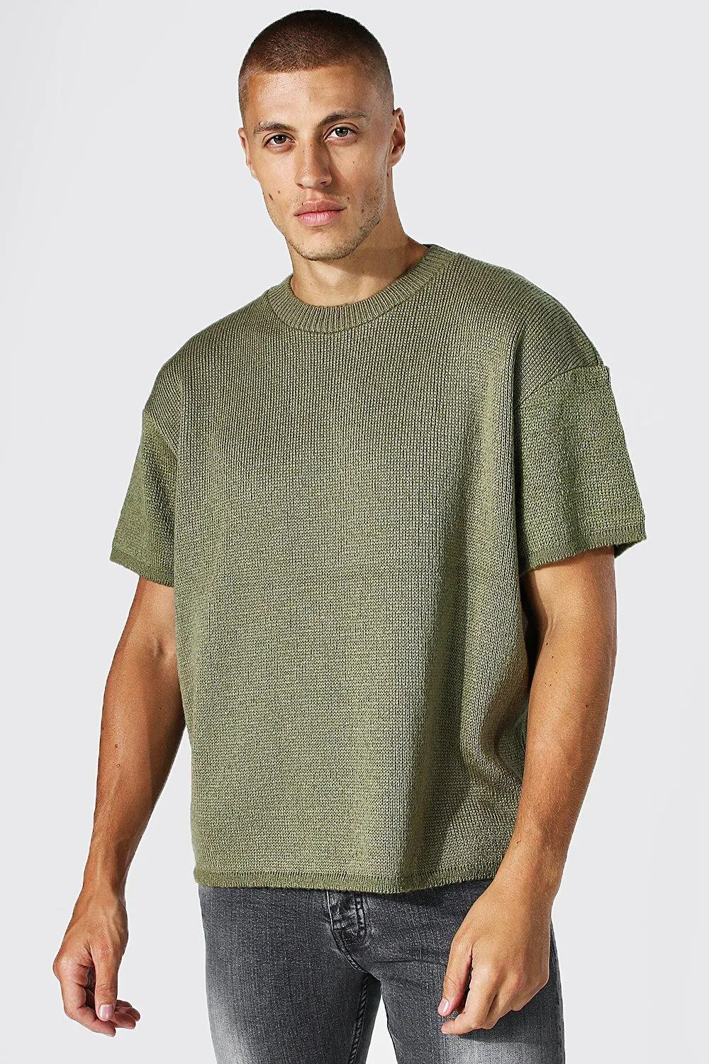 Brushed Knit Boxy Drop Shoulder T-Shirt | boohooMAN UK