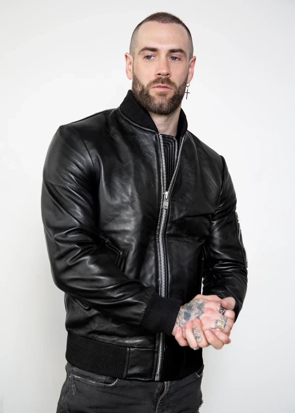 Buy Mens Premium Aviator Black Leather Bomber Jacket