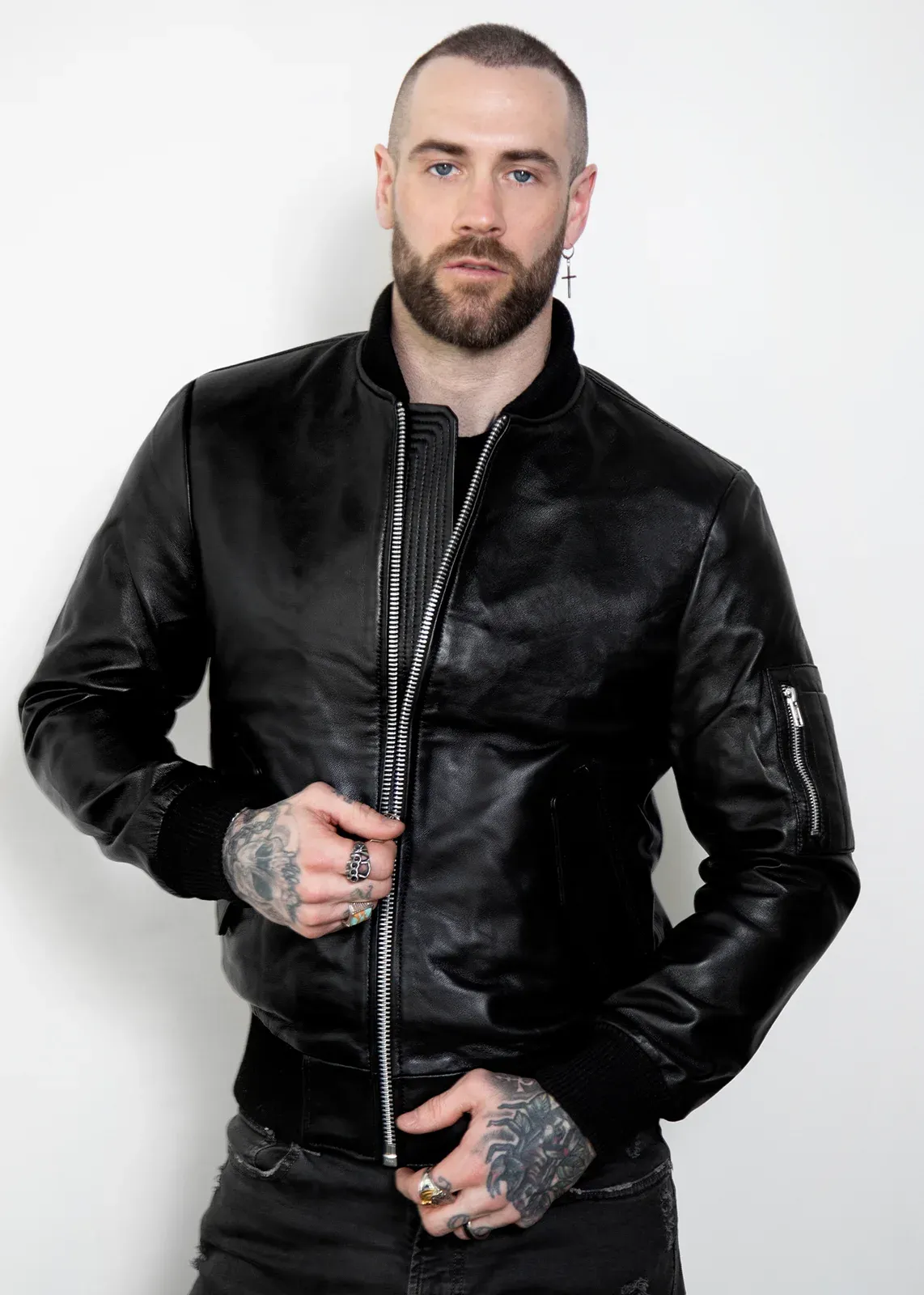 Buy Mens Premium Aviator Black Leather Bomber Jacket