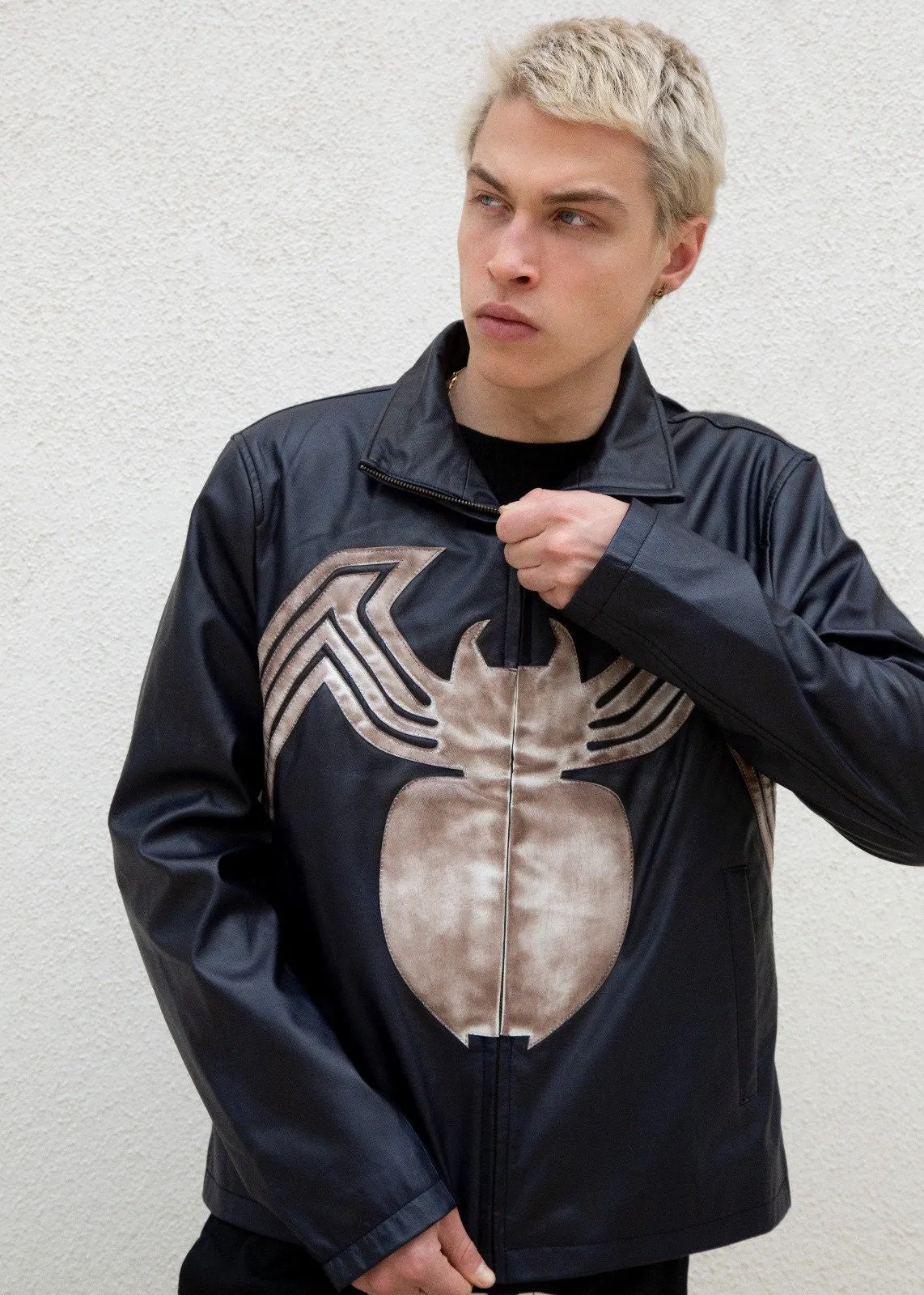 Buy Mens Spiderman Venom Leather Jacket Blue Weathered | LucaJackets