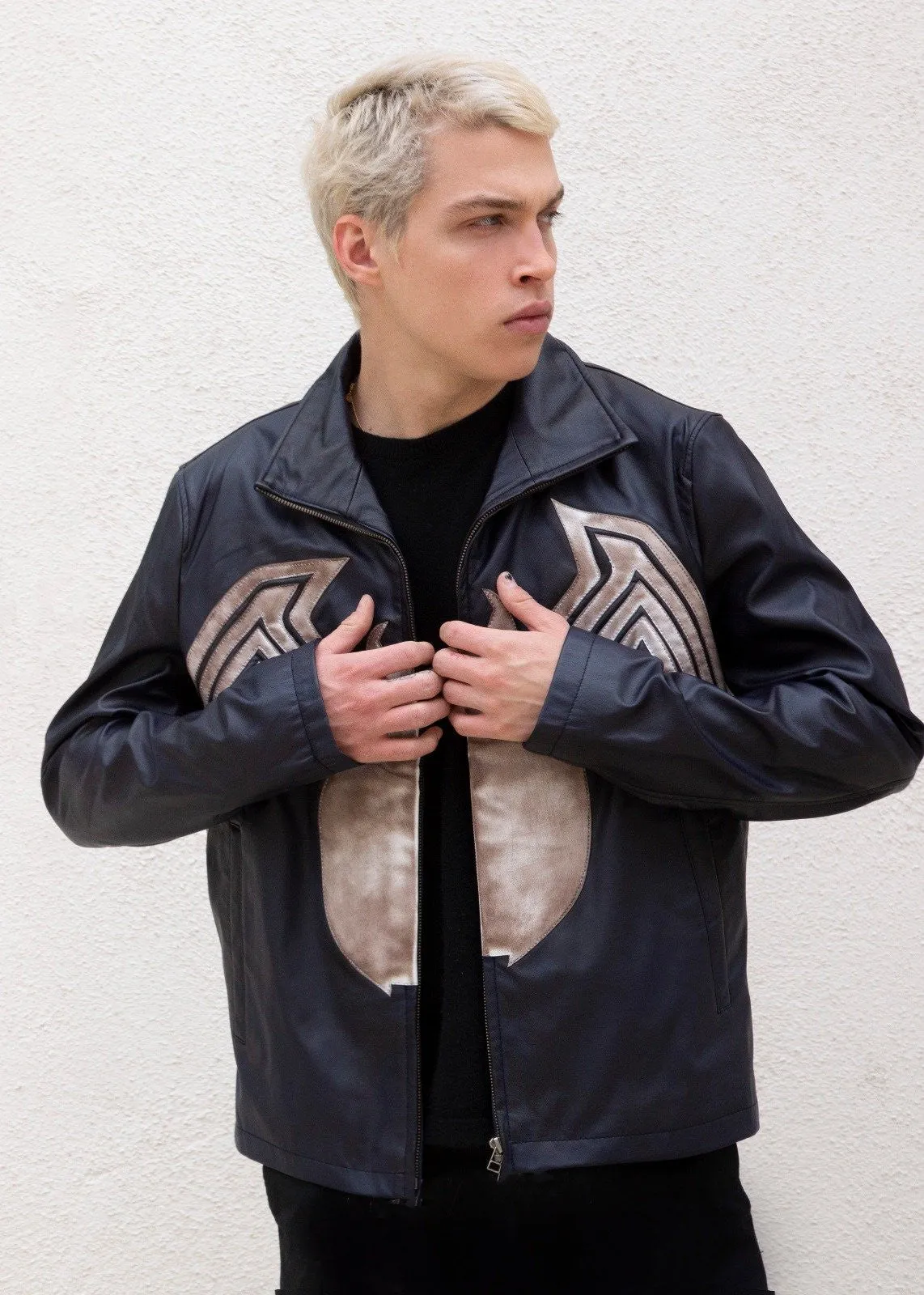 Buy Mens Spiderman Venom Leather Jacket Blue Weathered | LucaJackets