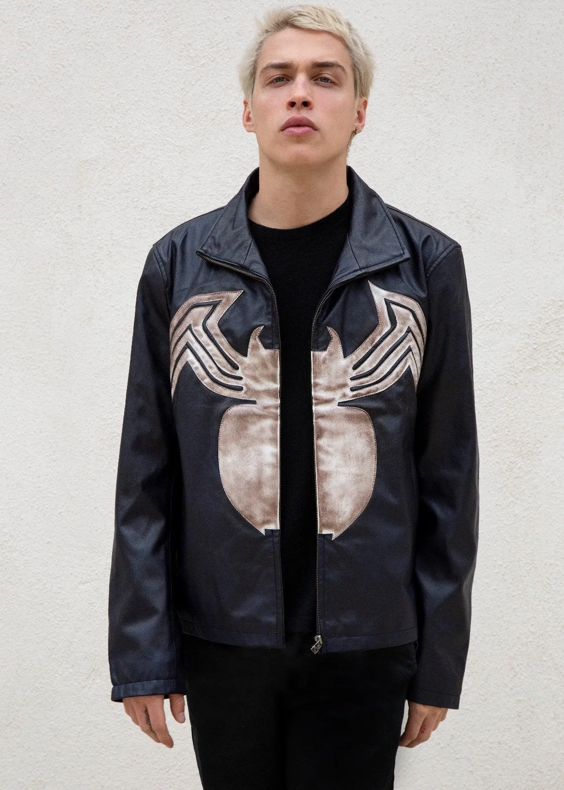 Buy Mens Spiderman Venom Leather Jacket Blue Weathered | LucaJackets