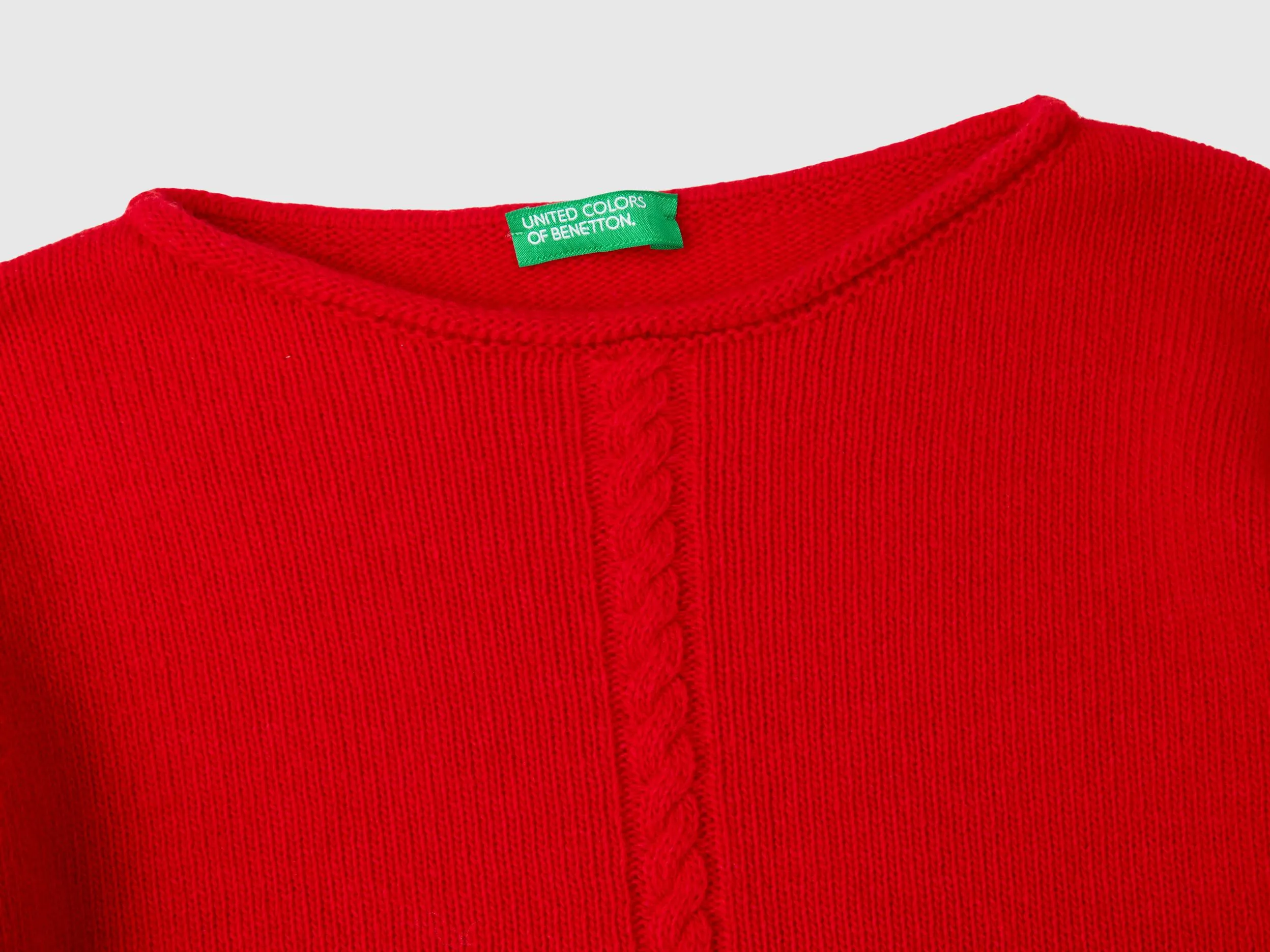 Cable knit sweater in wool blend - Red | Benetton