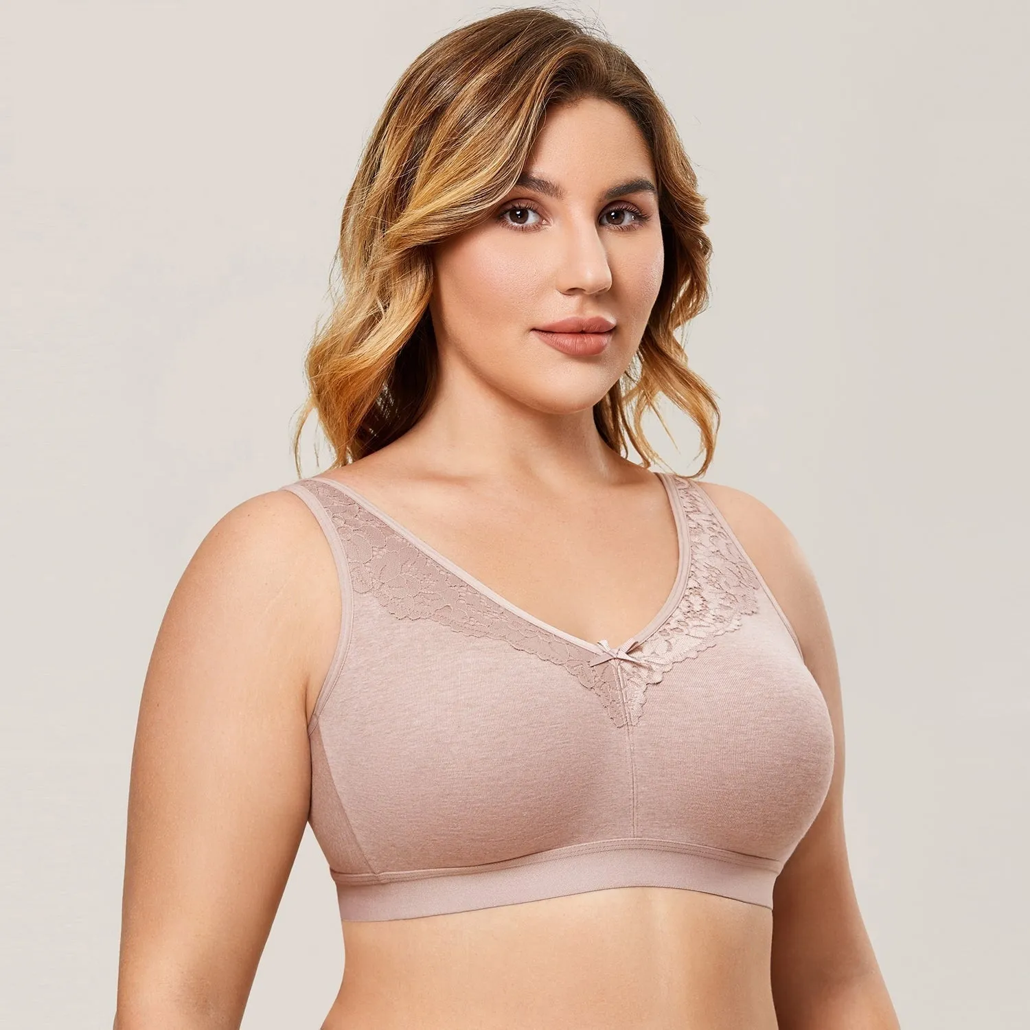 Cameo Gray Lace Seamless Wireless Unlined Cotton Bra for Women