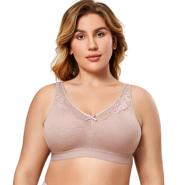 Cameo Gray Lace Seamless Wireless Unlined Cotton Bra for Women