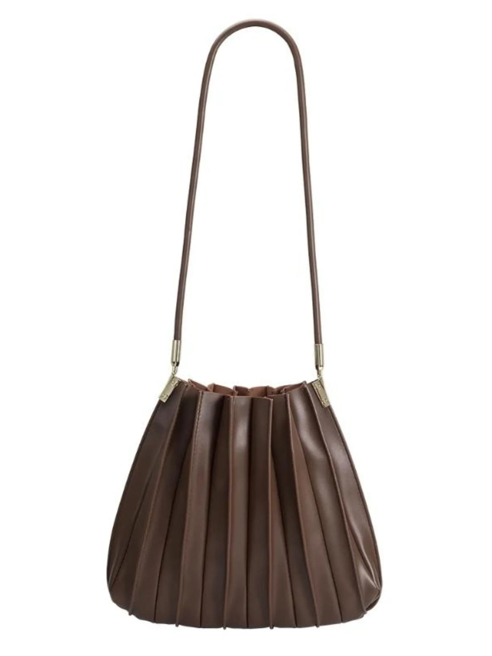 Carrie Pleated Vegan Shoulder Bag - Chocolate