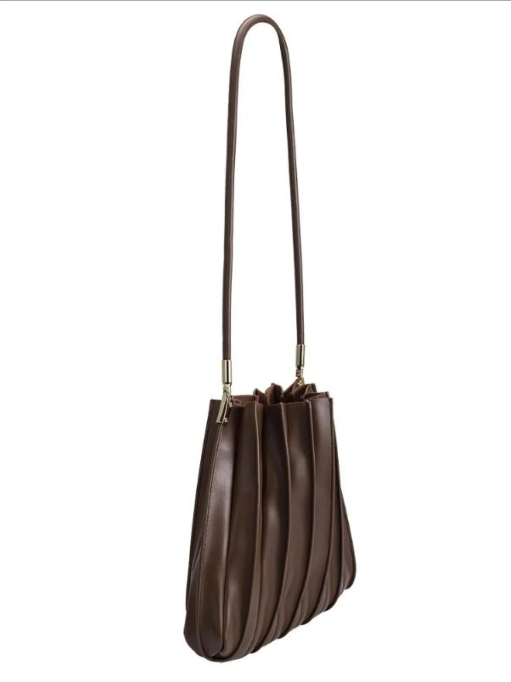 Carrie Pleated Vegan Shoulder Bag - Chocolate