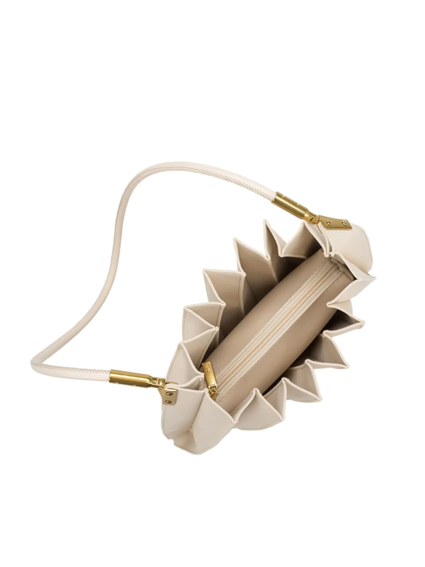 Carrie Pleated Vegan Shoulder Bag - Ivory