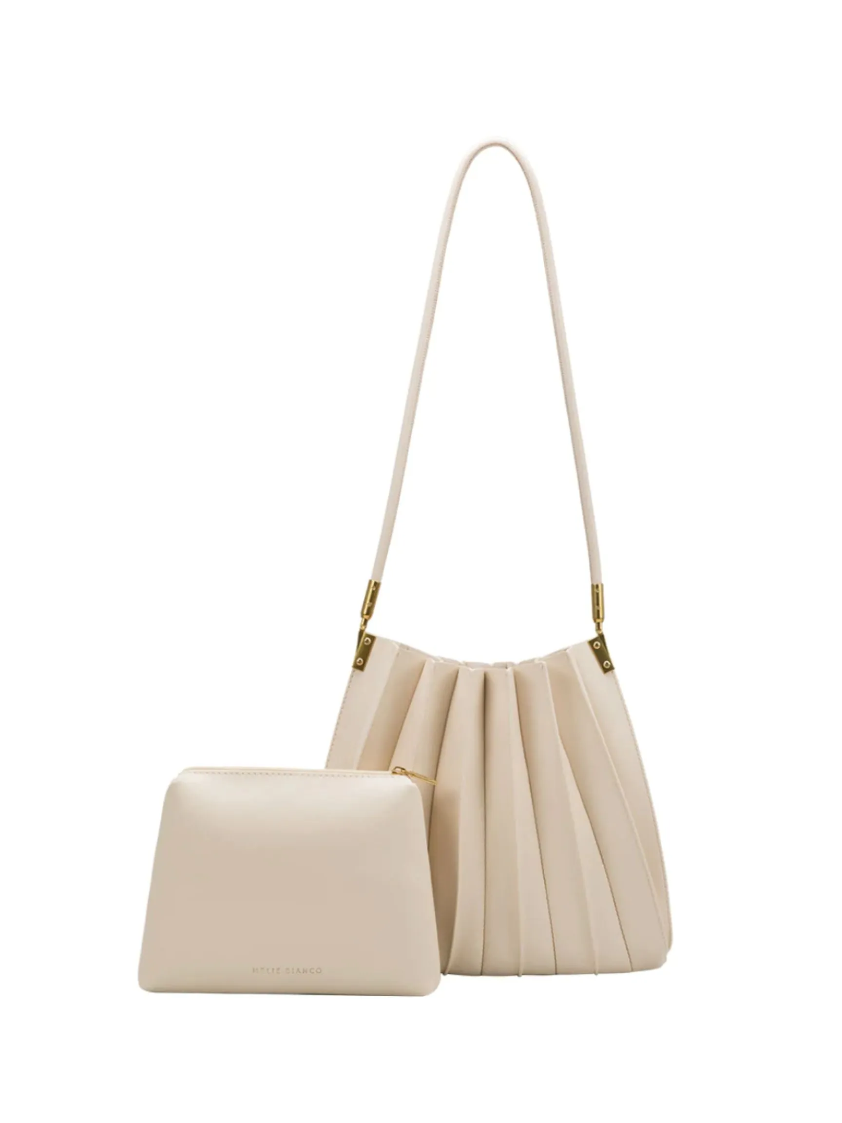 Carrie Pleated Vegan Shoulder Bag - Ivory