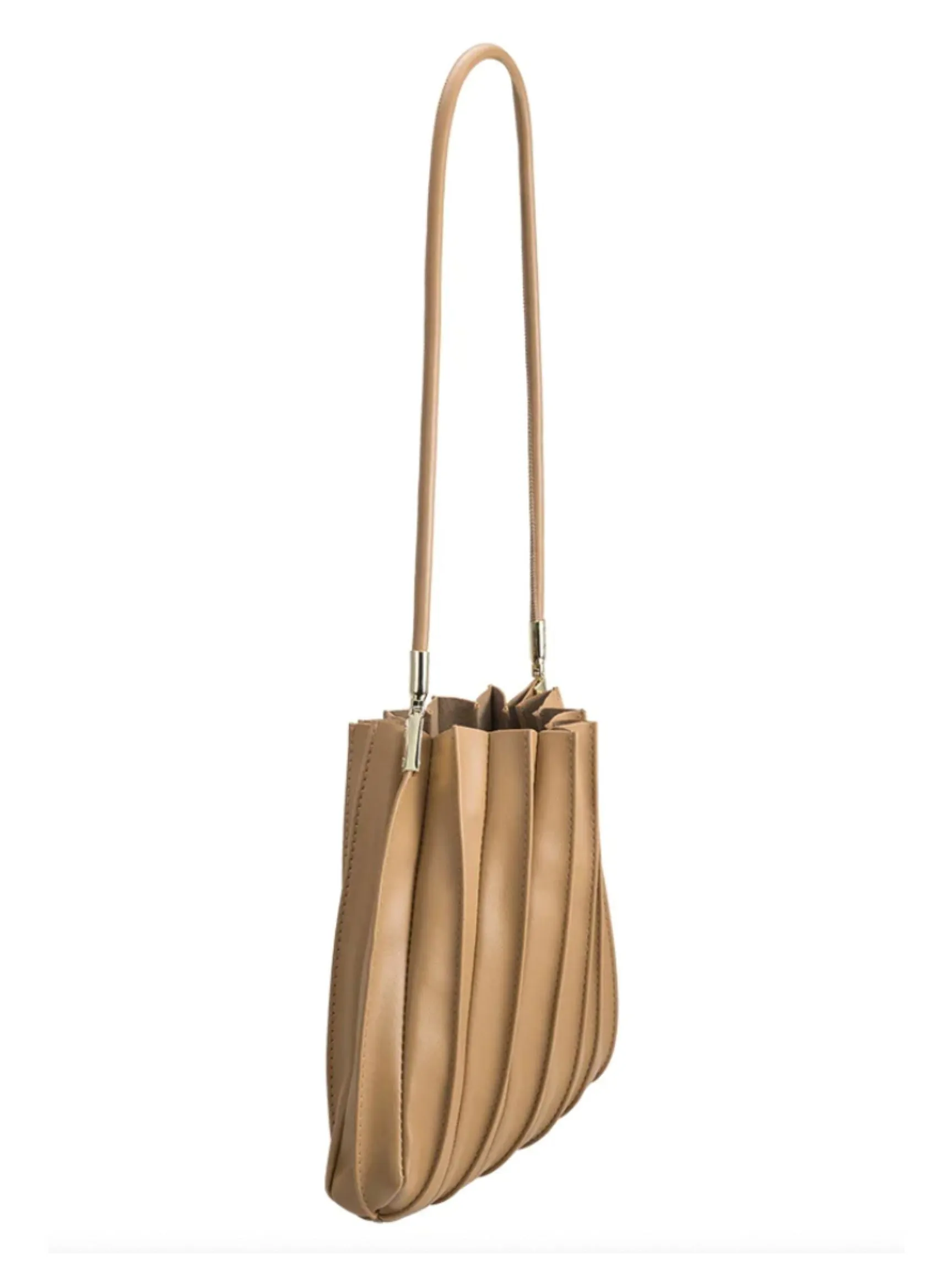 Carrie Pleated Vegan Shoulder Bag - Taupe