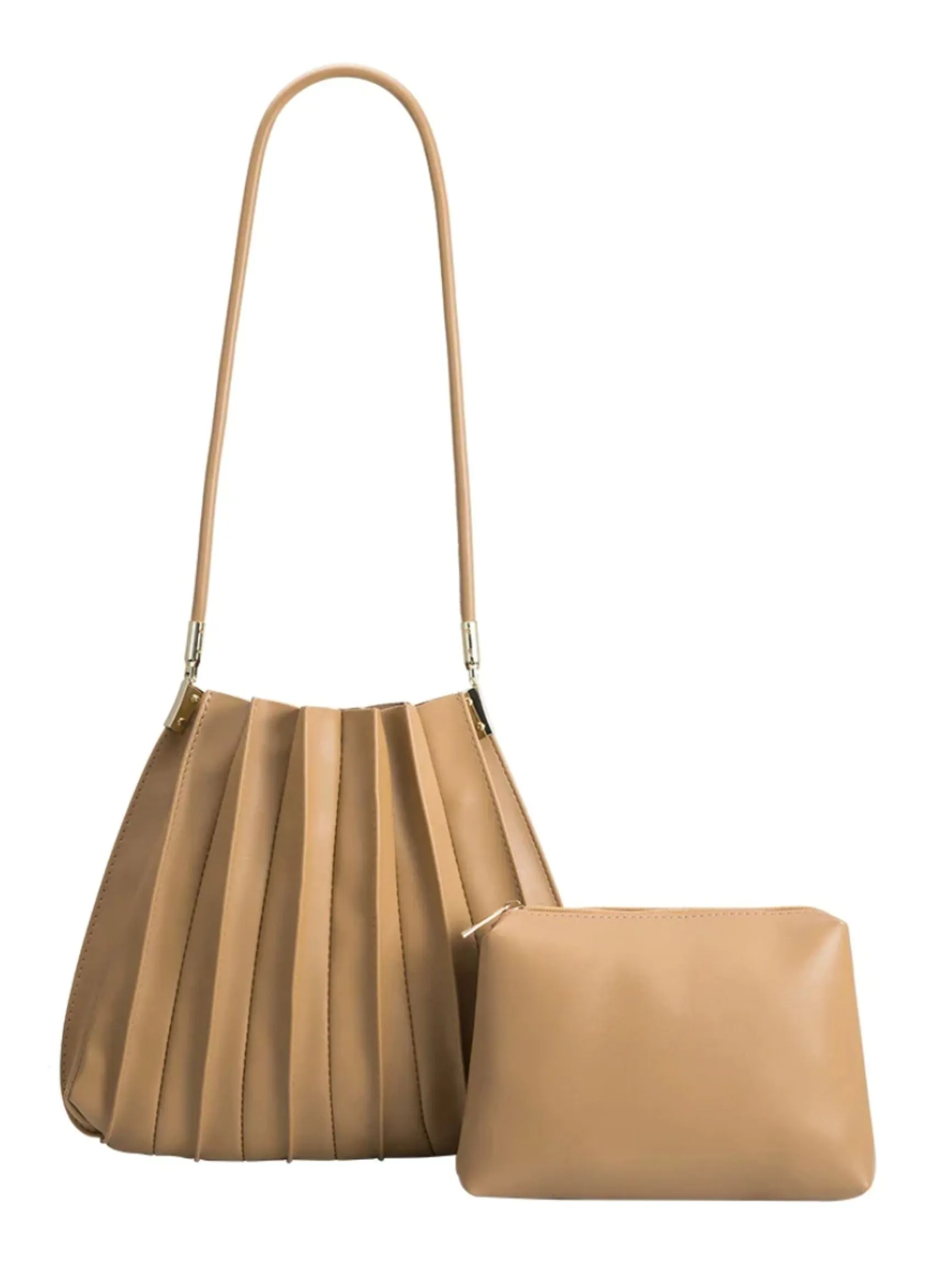 Carrie Pleated Vegan Shoulder Bag - Taupe