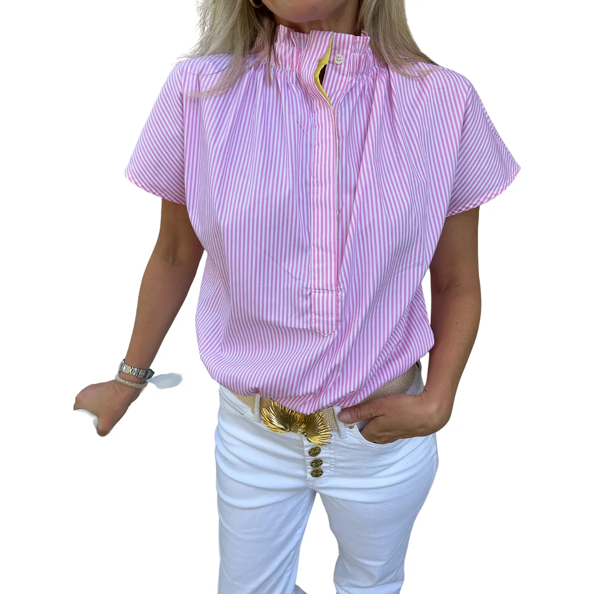 Caryn Lawn Emily Top - Pink Stripe - One Size