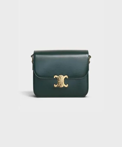 Celine Medium Triomphe Bag In Shiny Calfskin Amazone