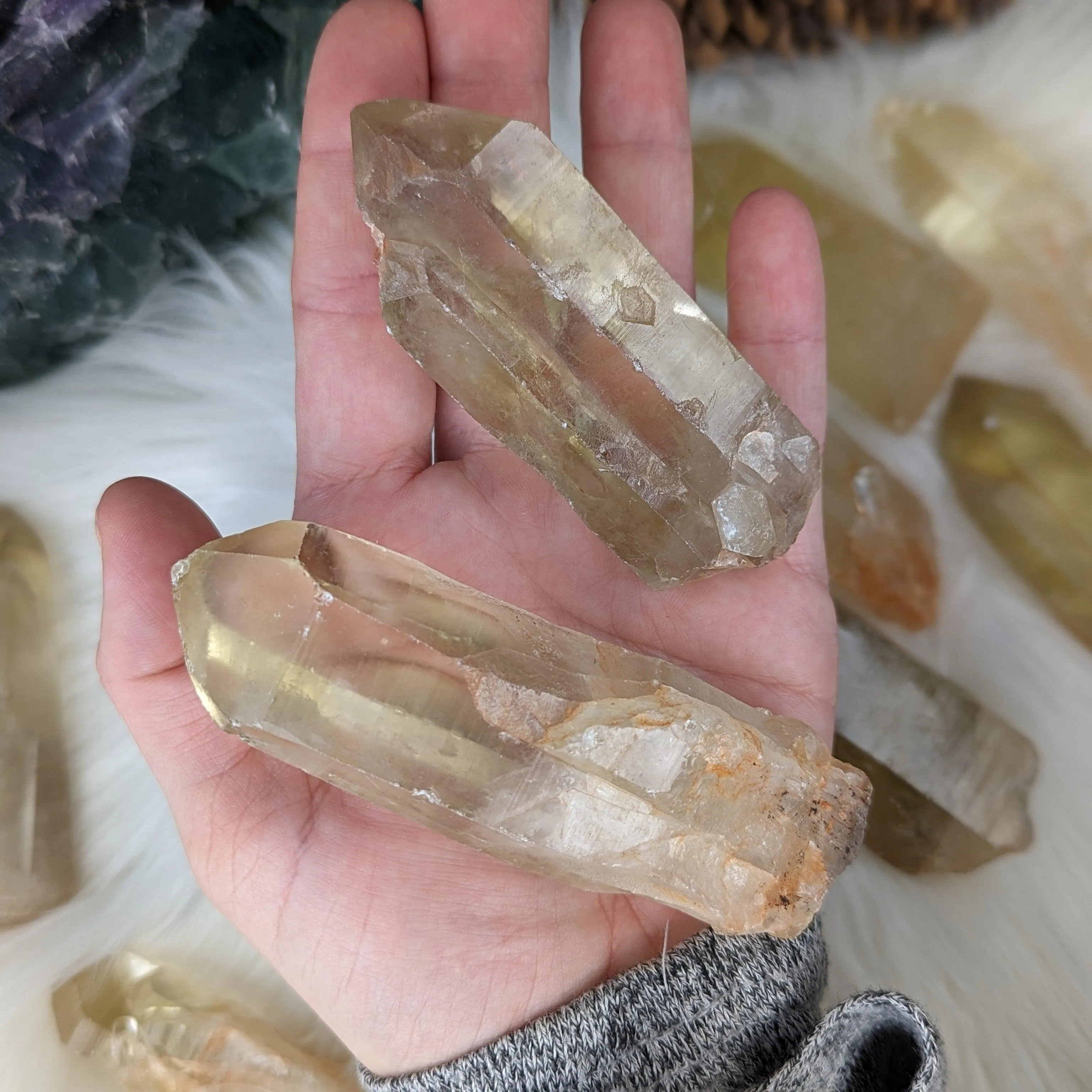 Chunky Natural Citrine Points ~ Set of 2 ~ Perfect for Crystal Grids for Clarity and Thought