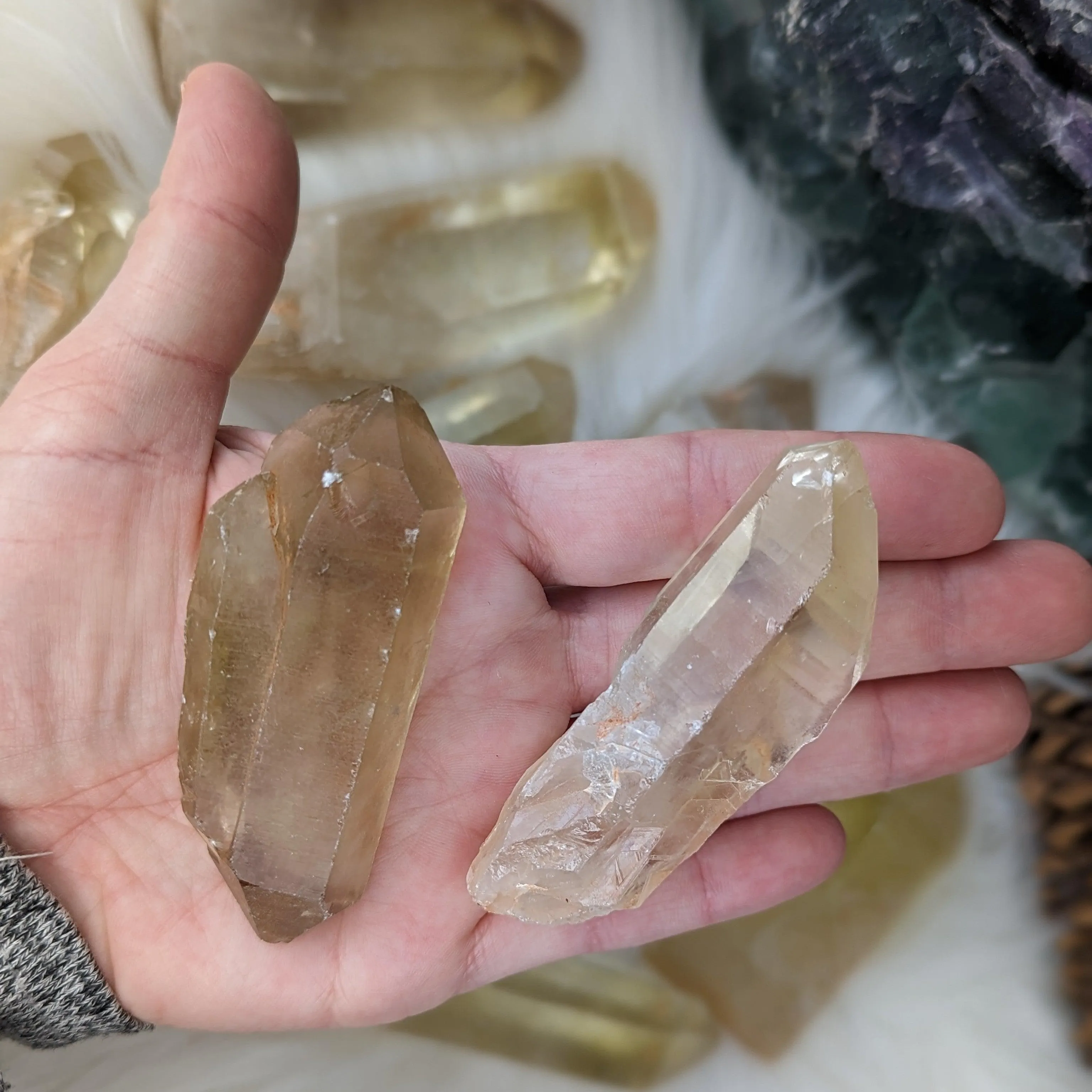 Chunky Natural Citrine Points ~ Set of 2 ~ Perfect for Crystal Grids for Clarity and Thought