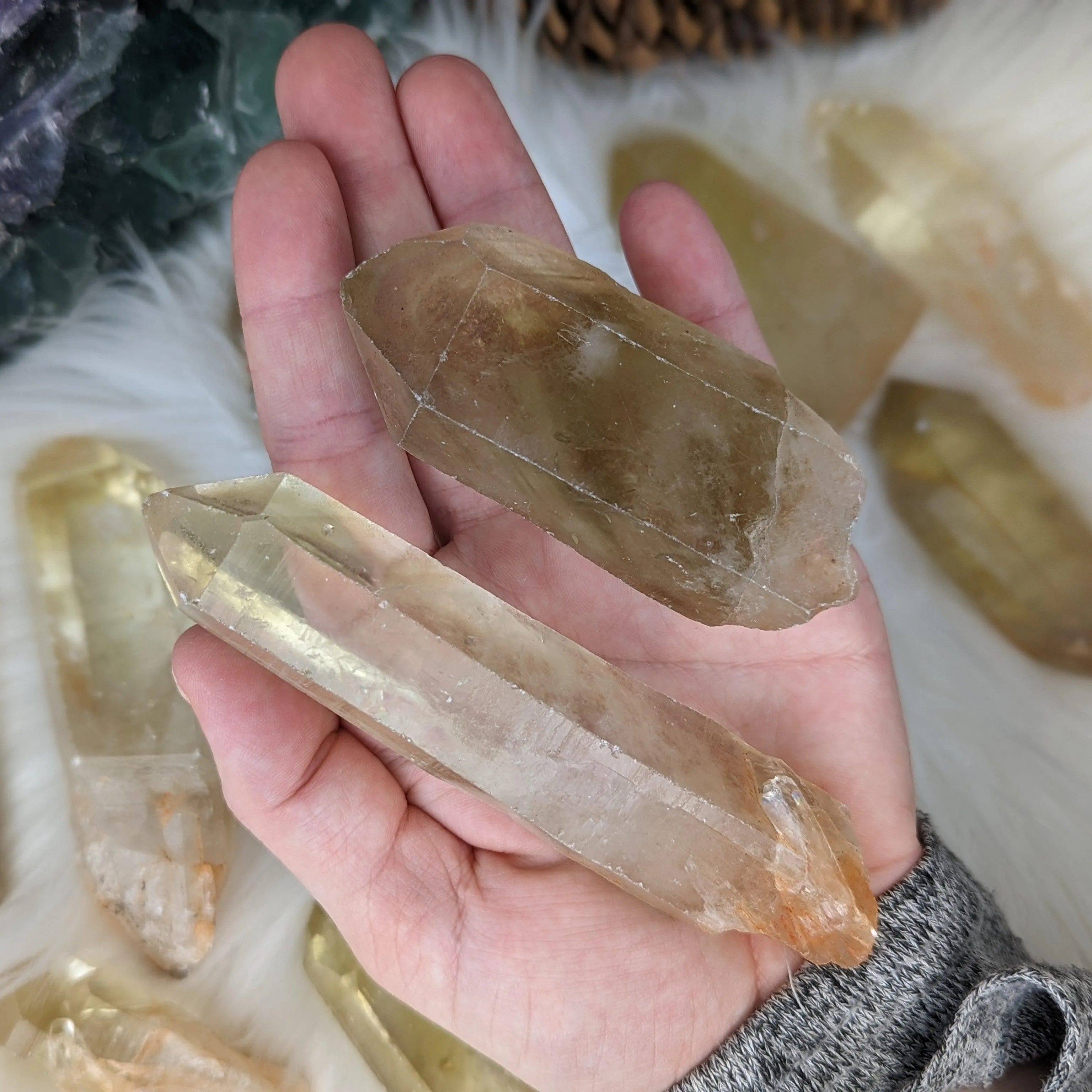 Chunky Natural Citrine Points ~ Set of 2 ~ Perfect for Crystal Grids for Clarity and Thought