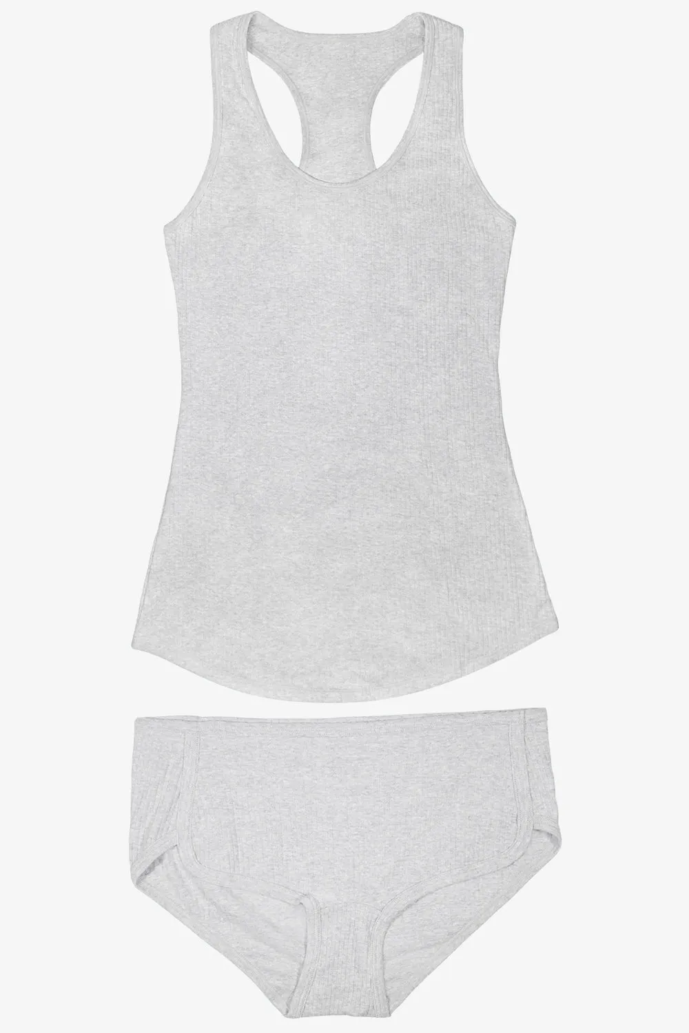 Comfort Cotton Rib Tank Top & Shorts Sleep Set | Light Grey Heather Cotton