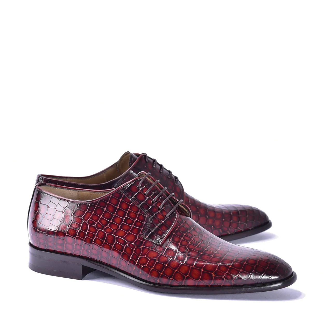 Corrente C01508 6291 Men's Shoes Red Crocodile Print / Calf-Skin Leather Derby Oxfords (CRT1451)