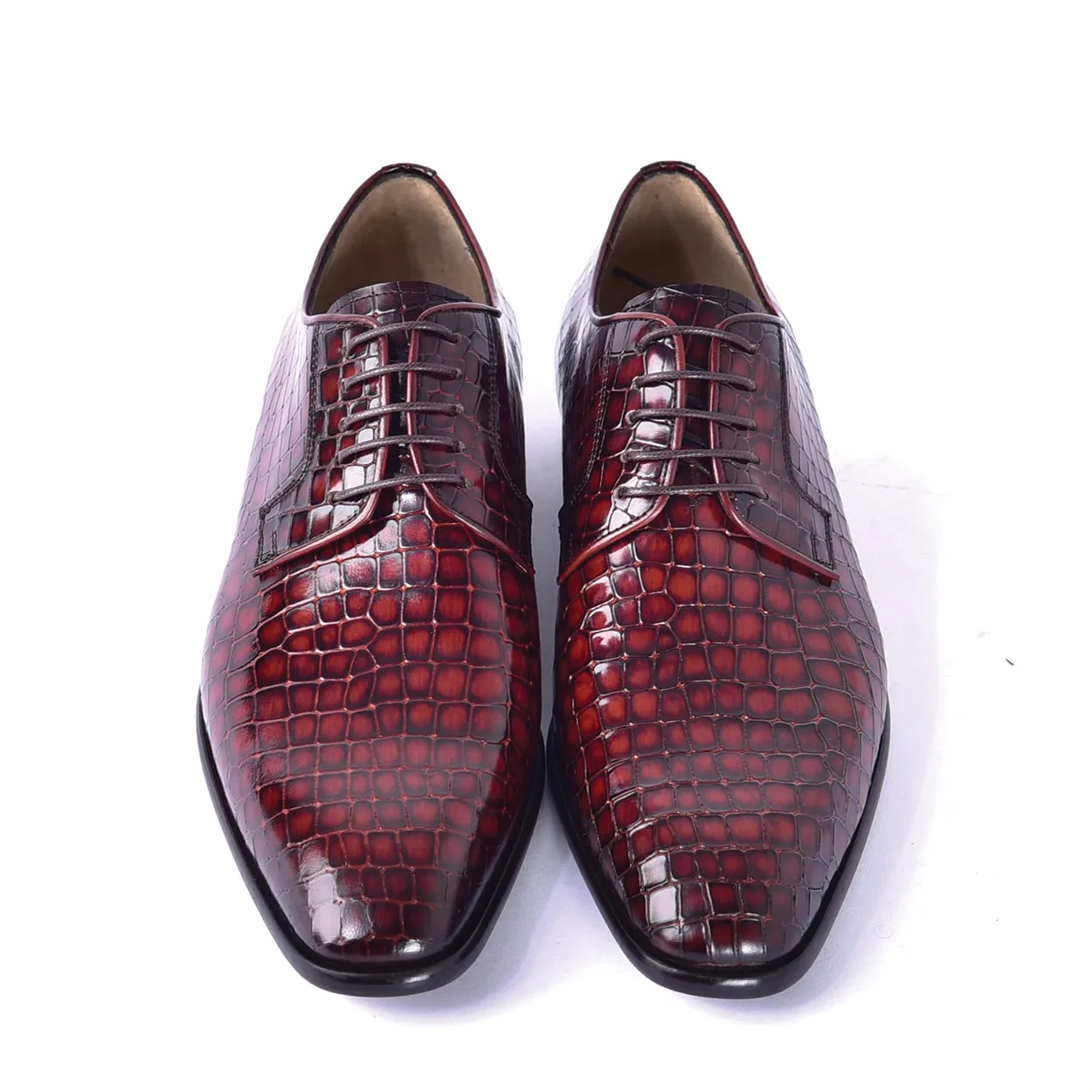 Corrente C01508 6291 Men's Shoes Red Crocodile Print / Calf-Skin Leather Derby Oxfords (CRT1451)