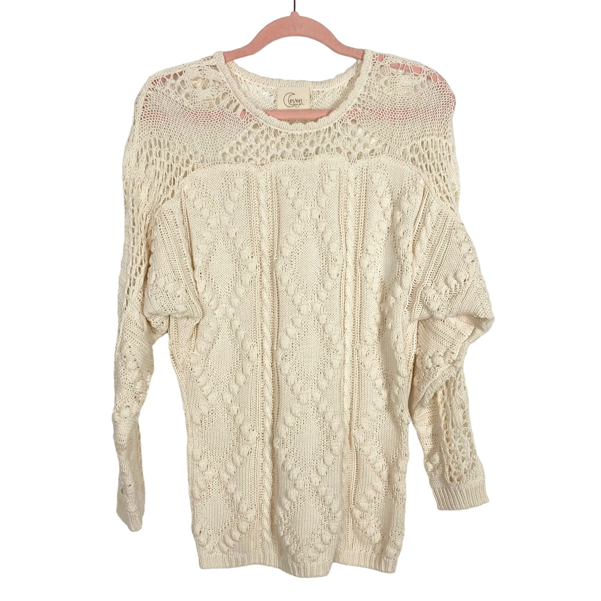 Coven & Co. Cream Open Knit Sweater- Size XS