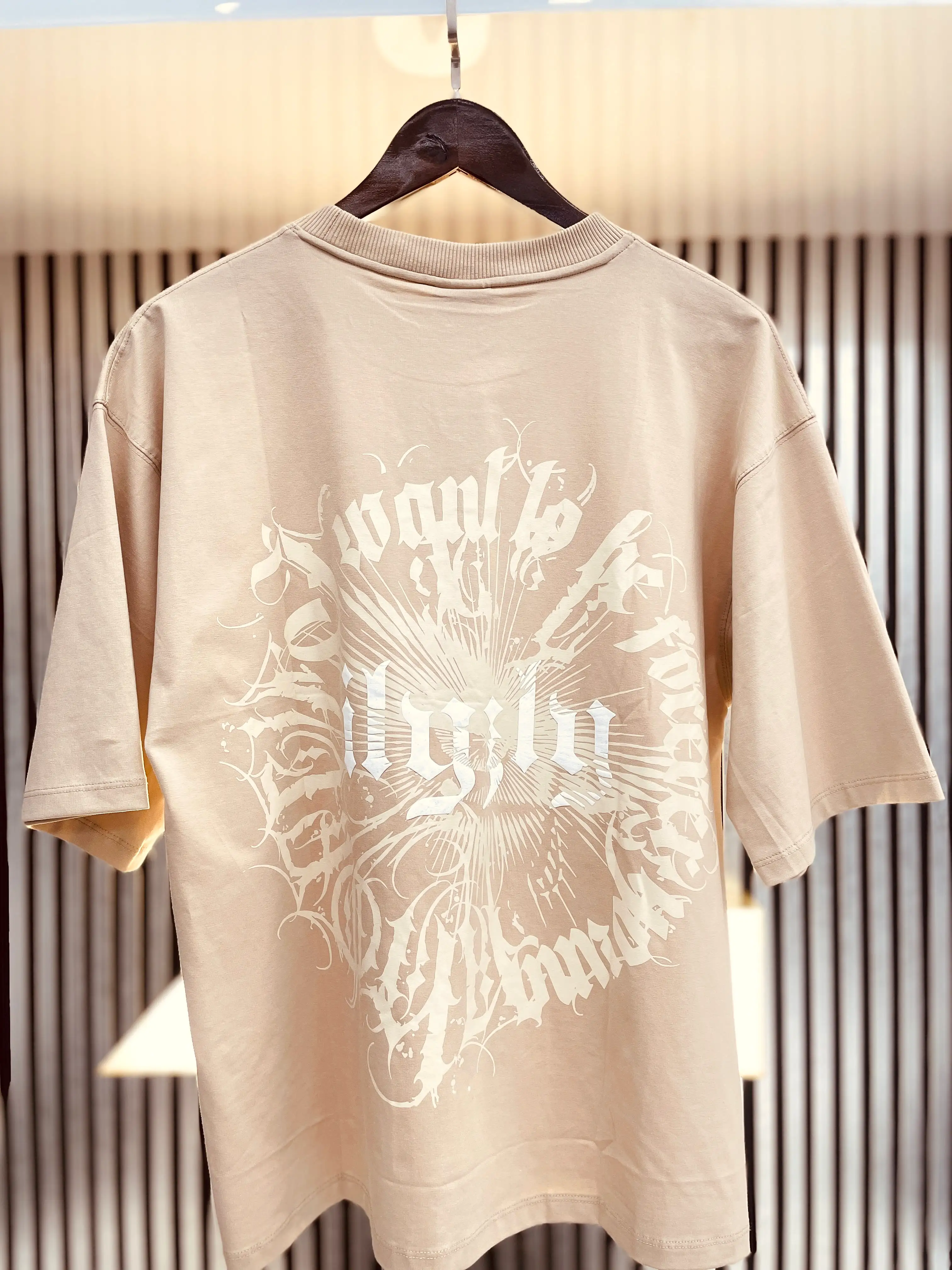 cream street style back printed drop shoulder t shirt